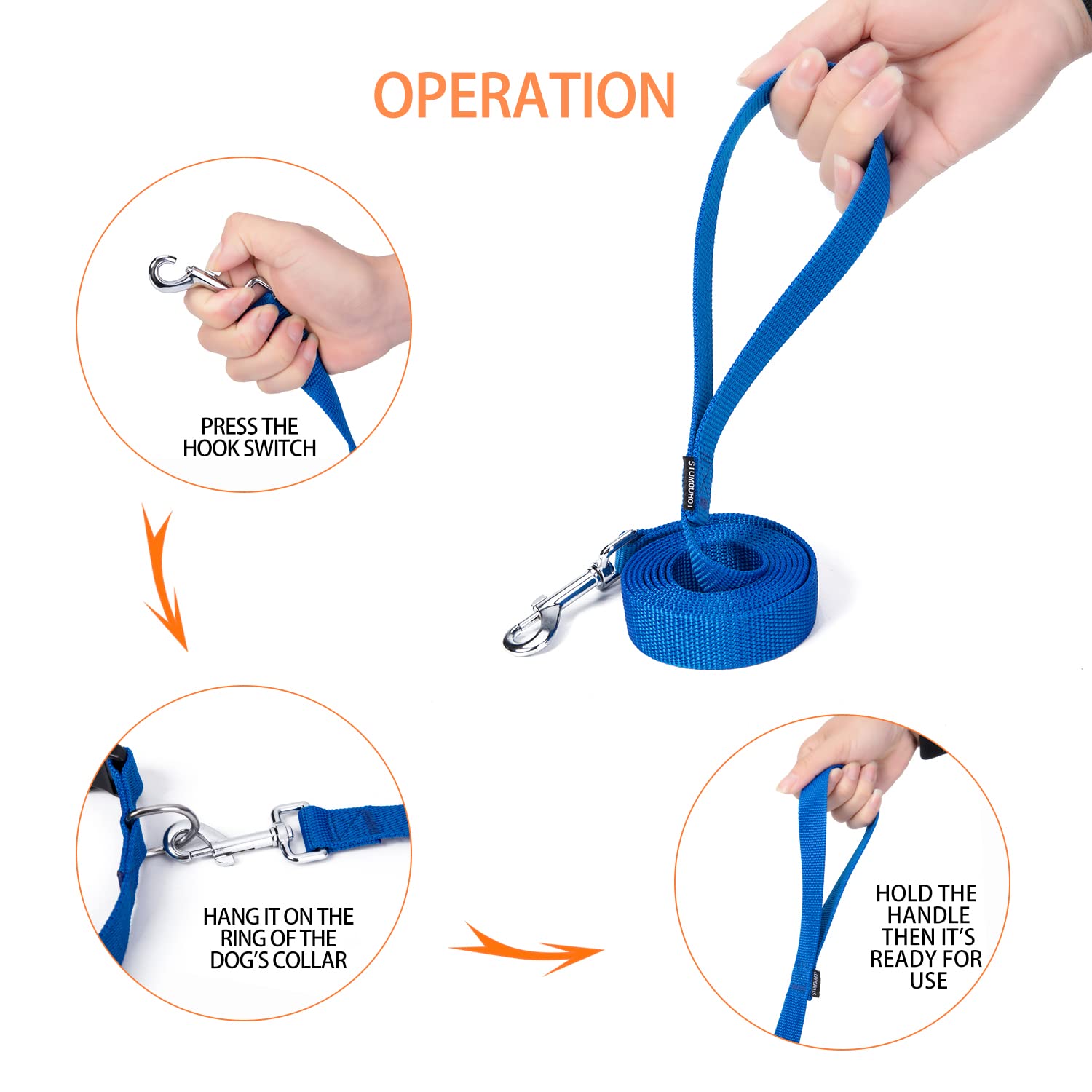 Siumouhoi Strong Durable Nylon Dog Training Leash, 1 Inch Wide Traction Rope, 6 Ft 10Ft 15Ft Long, For Small And Medium Dog (Blu