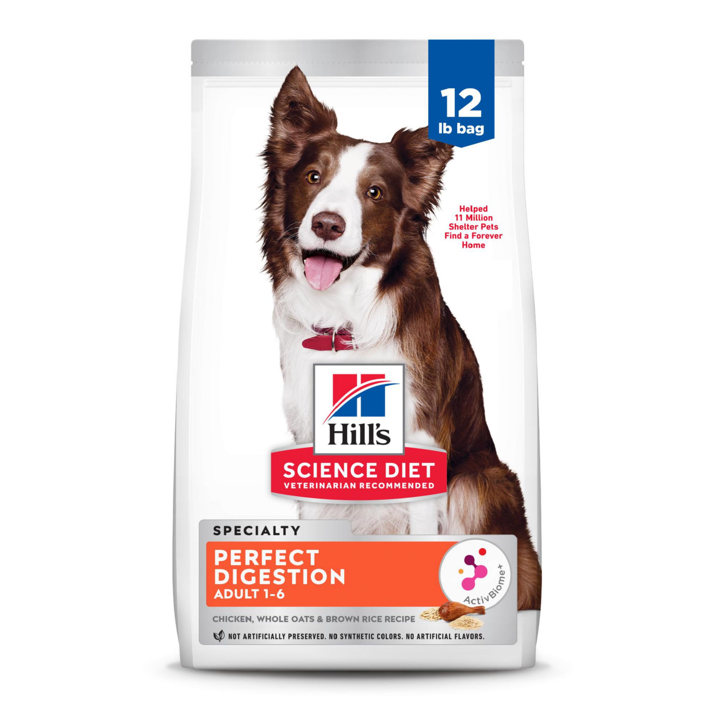 Hills Science Diet Perfect Digestion, Adult 1-6, Digestive Support, Dry Dog Food, Chicken, Brown Rice, & Whole Oats, 12 lb Bag