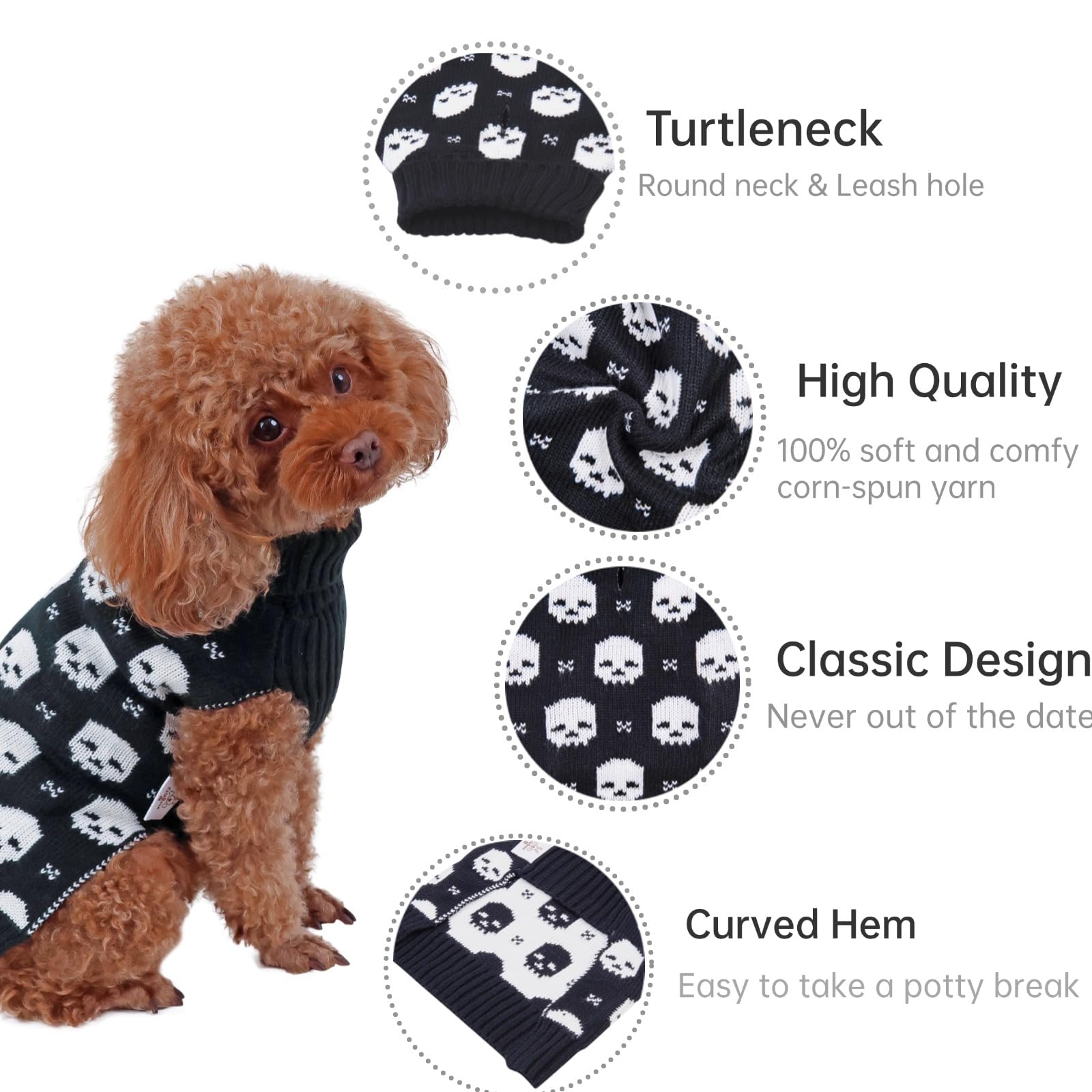 Cutebone Skull Dog Sweater For Small & Medium Dogs - Halloween Puppy Clothes With Leash Hole For Chihuahua, Yorkie & Teacup Dogs