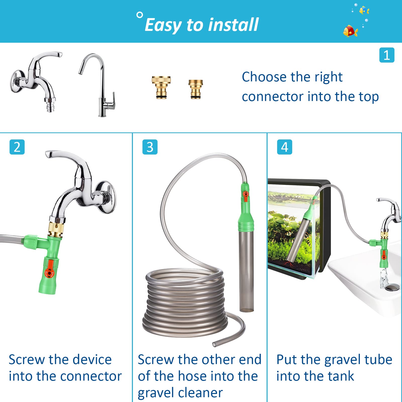 Zzm Fish Tank Cleaning Tools, Aquarium Water Changer Kit, Siphon Fish Tank Vacuum Gravel Cleaner, Universal Water Pump Accessories For Aquarium Quick Water Change (30Ft)