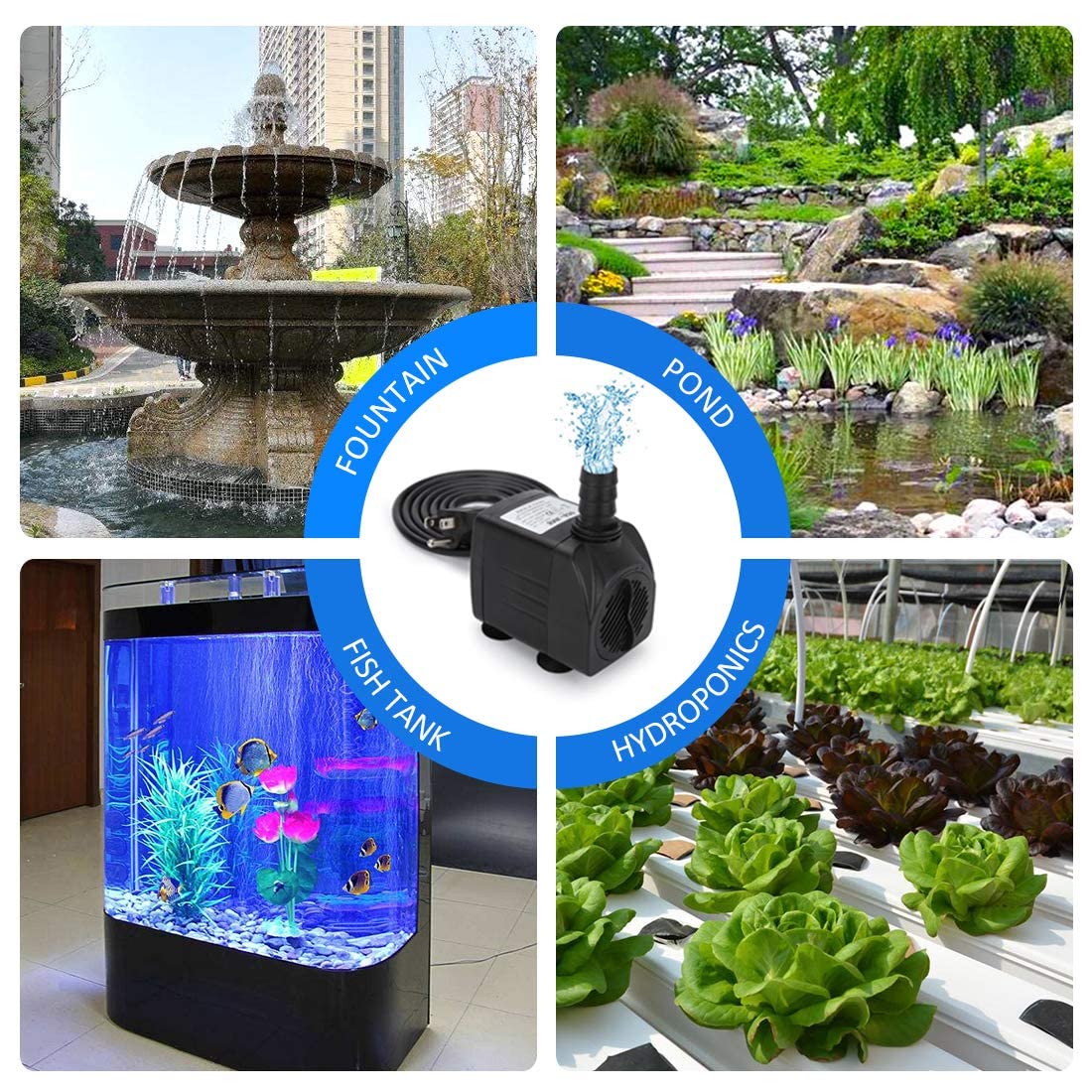 Growneer 550Gph Submersible Pump 30W Ultra Quiet Fountain Water Pump, 2000L/H, With 7.2Ft High Lift, 3 Nozzles For Aquarium, Fish Tank, Pond, Hydroponics, Statuary Black