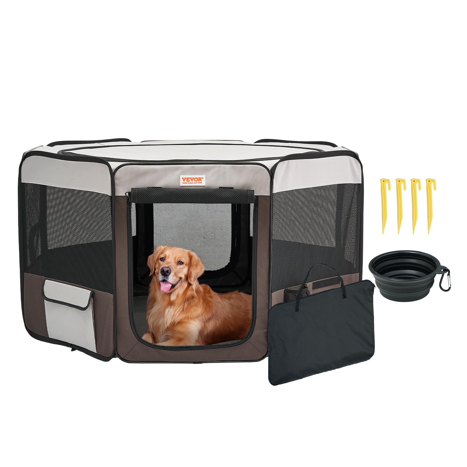 VEVOR Foldable Pet Playpen, 46 inch Portable Dog Playpen, Crate Kennel for Puppy, Dog, Cat, Premium Waterproof 600D Oxford Cloth