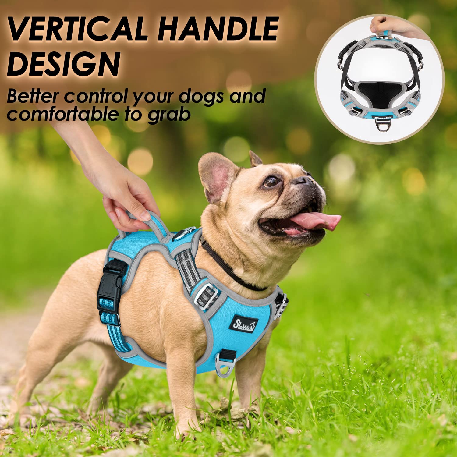 Slowton No Pull Dog Harness, No Choke Pet Harness With 2 Leash Clips And Easy Control Vertical Handle, Adjustable Soft Padded Do