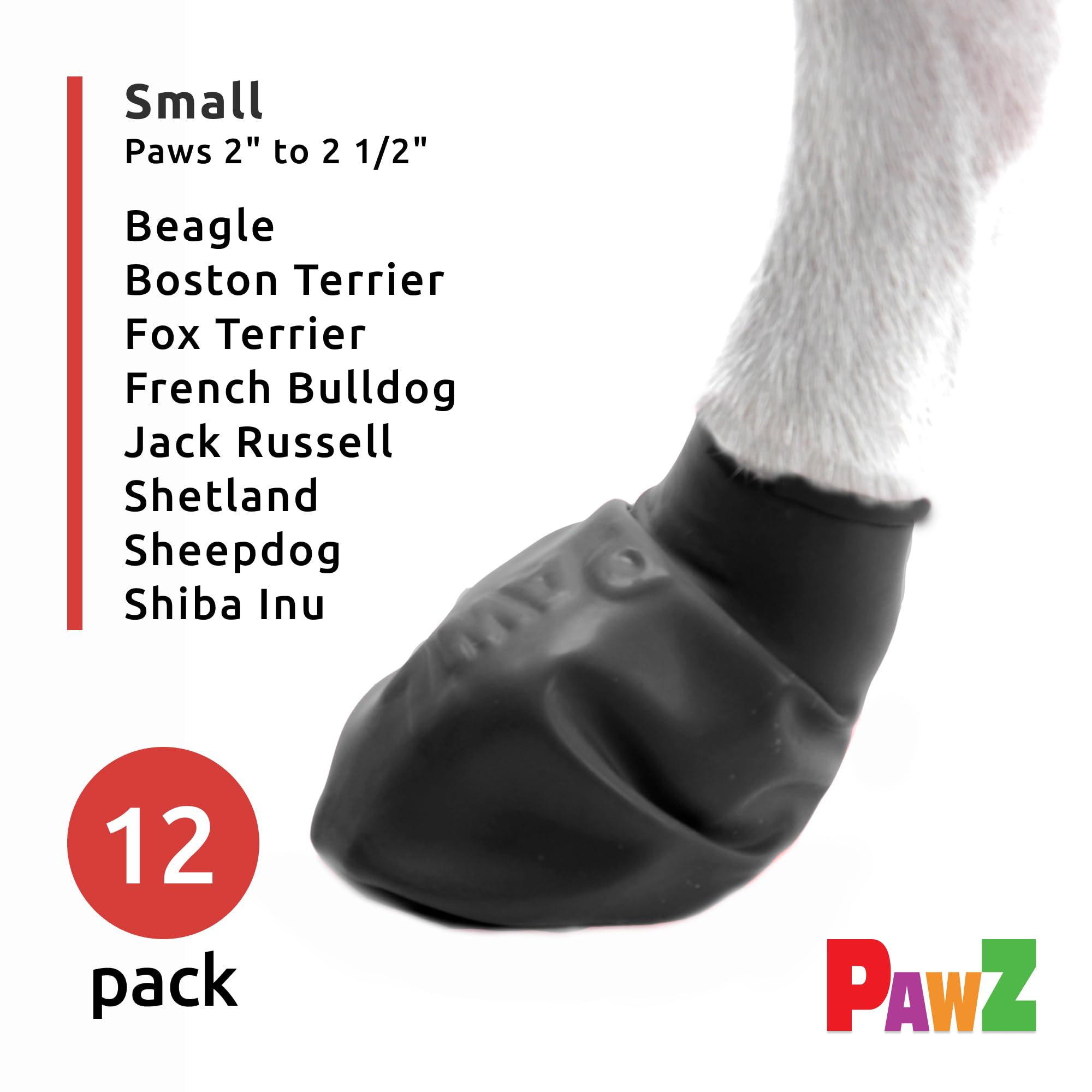Pawz Rubber Dog Boots For Paws Up To 2' - 2.5' - Dog Booties For Hot Pavement, Anti Slip Dog Socks, 12 Reusable Paws Waterproof Dog Boots, S, Black