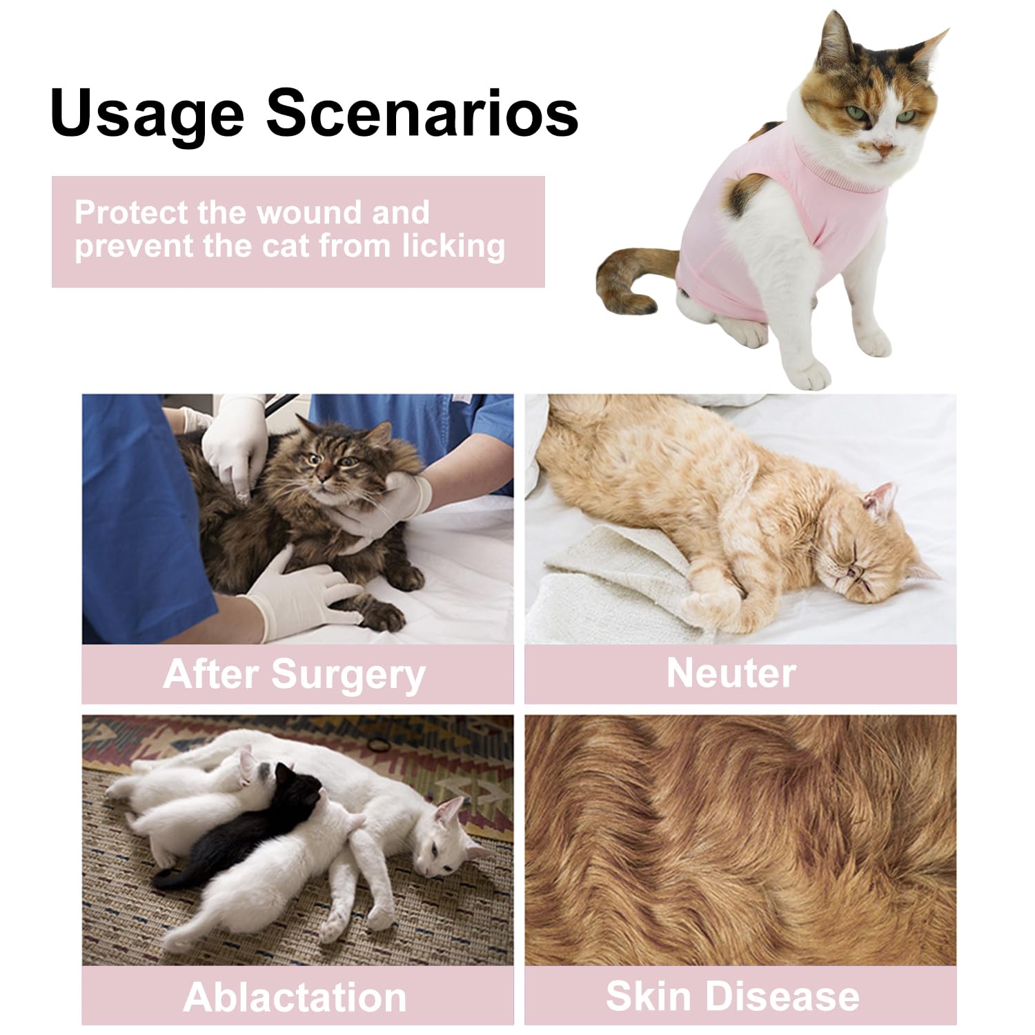 Qiyadin Cat Recovery Suit, Surgical Recovery Clothes For Abdominal Wound Or Skin Disease, Cats Onesie After Surgery And Spay, E-