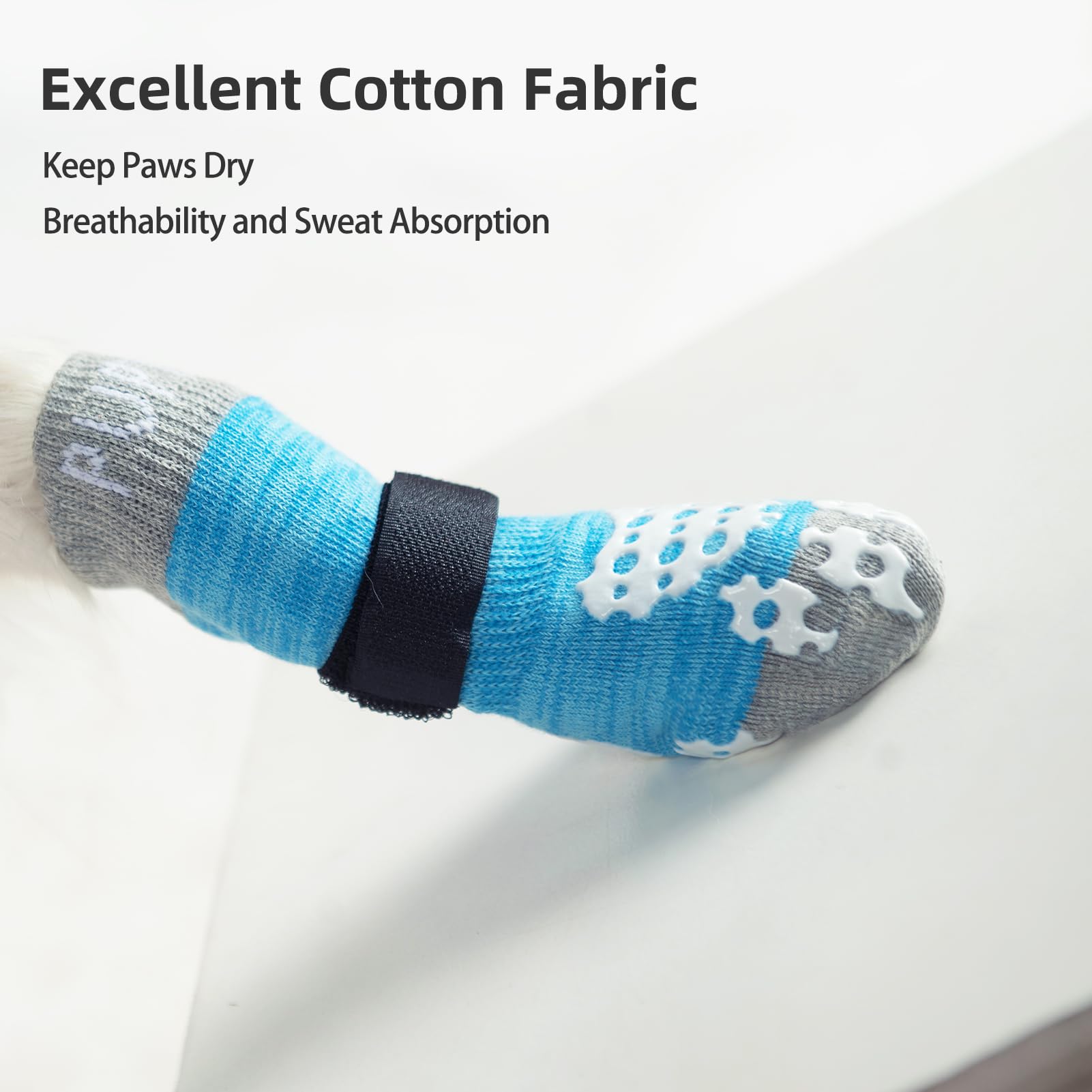 Pupteck Anti-Slip Dog Socks With Double Sides Grips For Small Medium Large Dogs Hardwood Floors Prevents Licking, Dog Shoes For Hot Pavement Traction Control Paw Protector For Senior Dogs, Blue M
