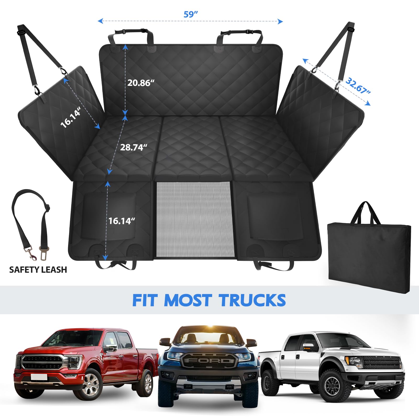 2025 Upgrade XL Crew Cab Truck Back Seat Extender for Dogs-Thick Egg Crate Foam, Dog Seat Cover for Back Seat Waterproof, Dog Ha