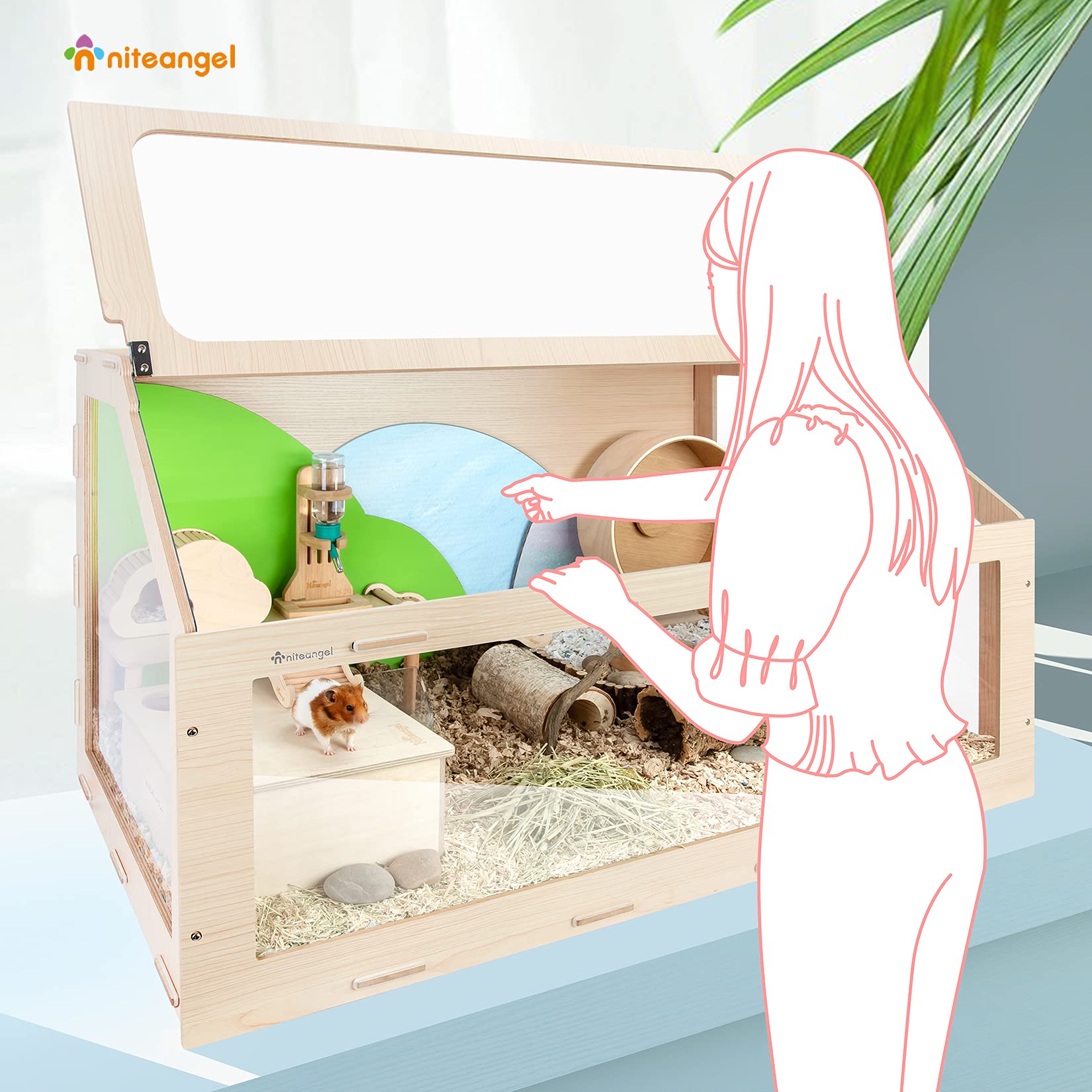 Niteangel Vista Hamster Cage W/Oblique Opening Cage Door - Mdf Aspen Small Animal Cage For Syrian Hamsters Degus Or Other Simila