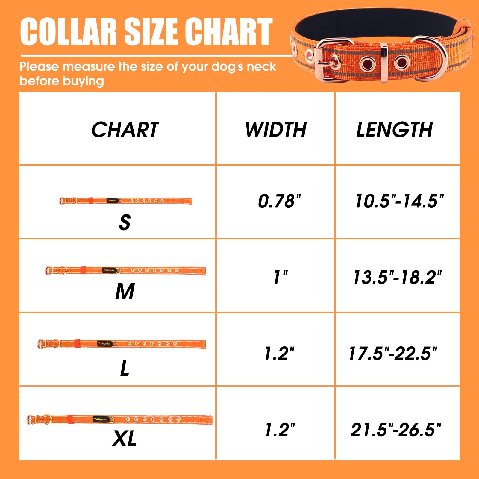 Yunleparks Neoprene Padded Dog Collar,Nylon Dog Collar for Small Medium Large Dogs,Heavy Duty Dog Collar with Metal Buckle,Adjus