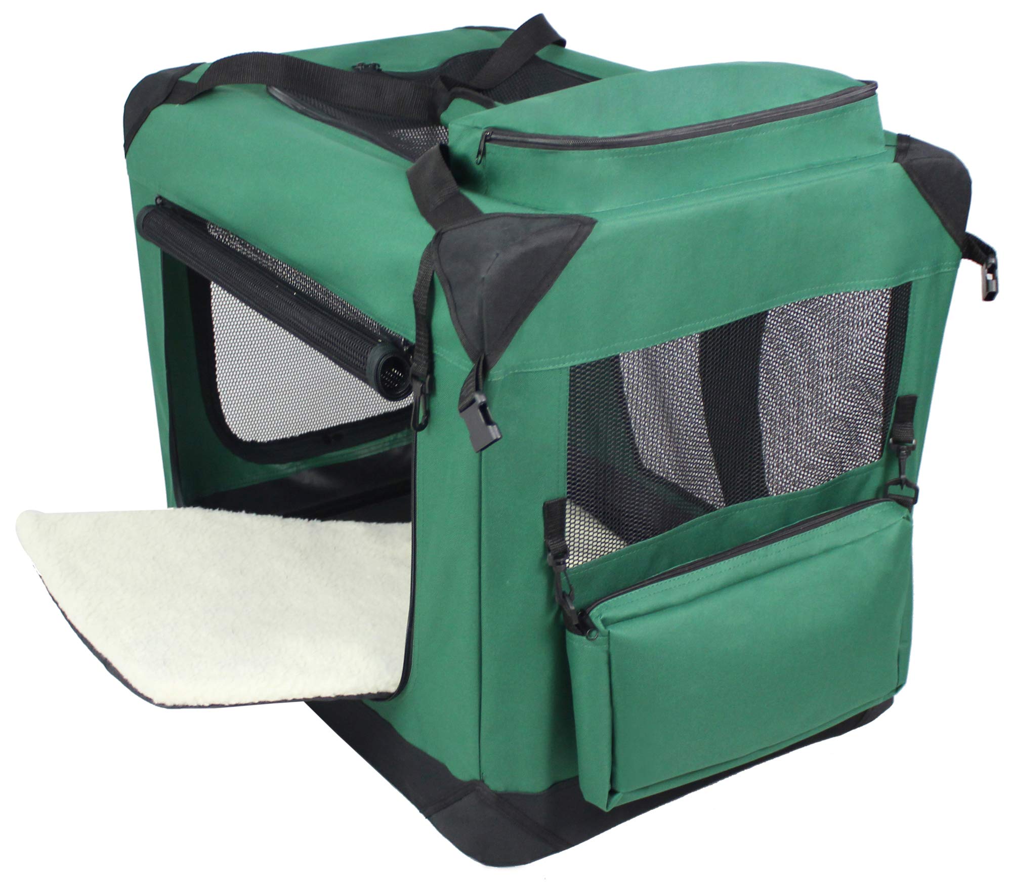 Elitefield 3-Door Folding Soft Dog Crate With Carrying Bag And Fleece Bed (2 Year Warranty), Indoor & Outdoor Pet Home (30' L X 21' W X 24' H, Green)