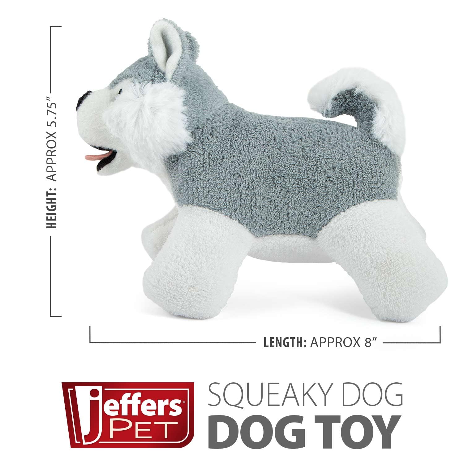 Jeffers Pet Plush Dog Toy With Squeaker, Gray Husky 8'' - Soft Crinkle Fabric, Safe & Durable, Healthy Fun For Small & Medium Do