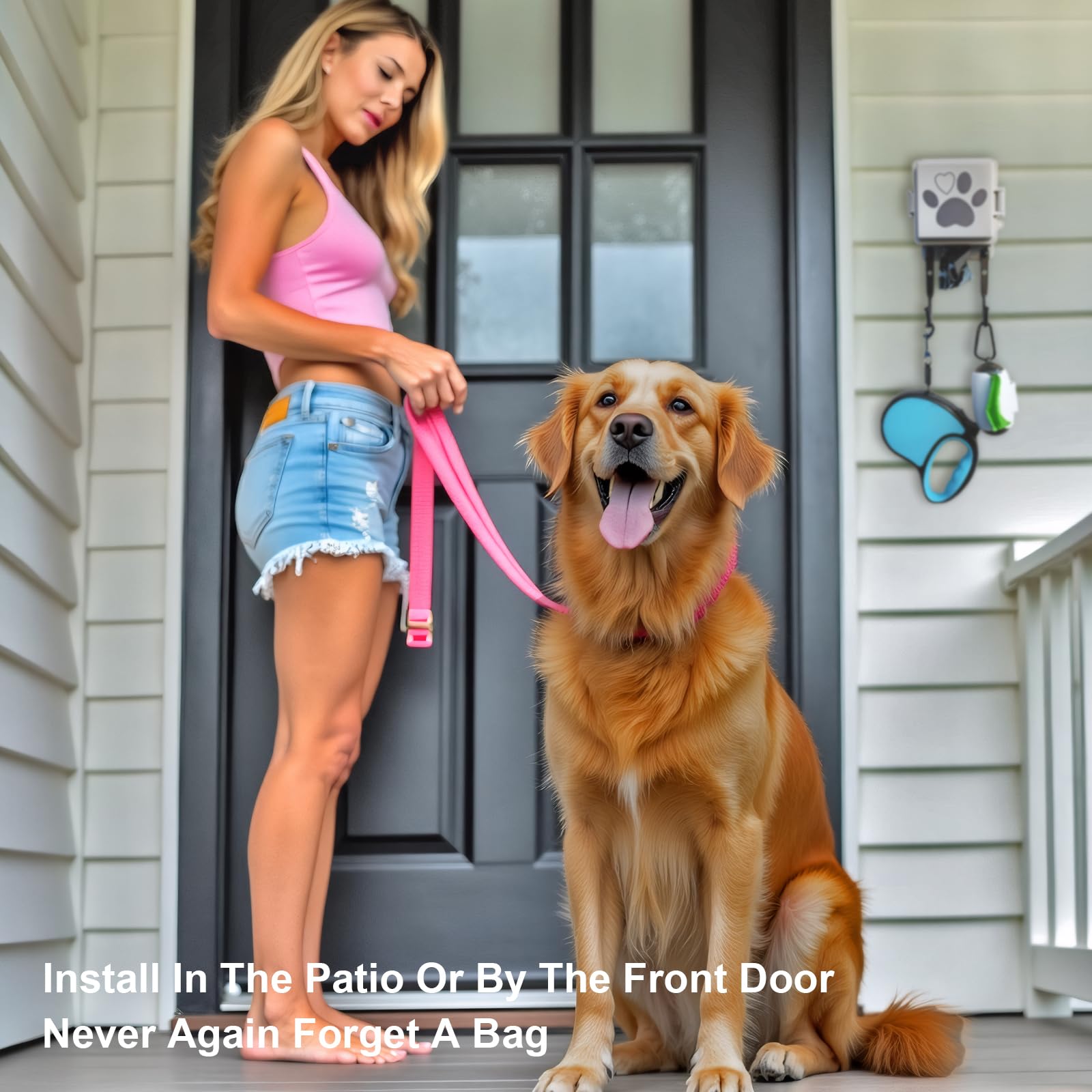 Dog Poop Bag Holder Wall Mount Pet Waste Bags Dispenser With Hooks And 2 Rolls, 2 Pcs Set, 2 Mini Waterproof Doggy Bag Container