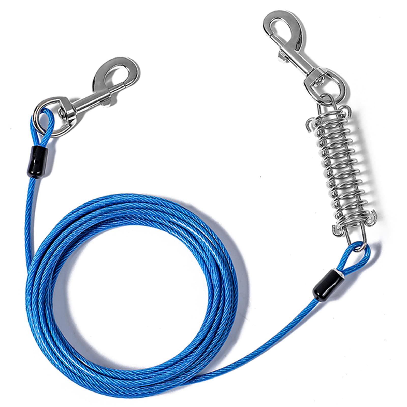 Mi Metty Dog Runner Tie Out Cable For Dogs Up To 250 Pound,Heavy Duty Leash Made Of Coated Wire Rope For Large And Medium Dogs,Cable Leashes With Soft Silicone Grip.Dog Chains【20 Feet Long-Blue】