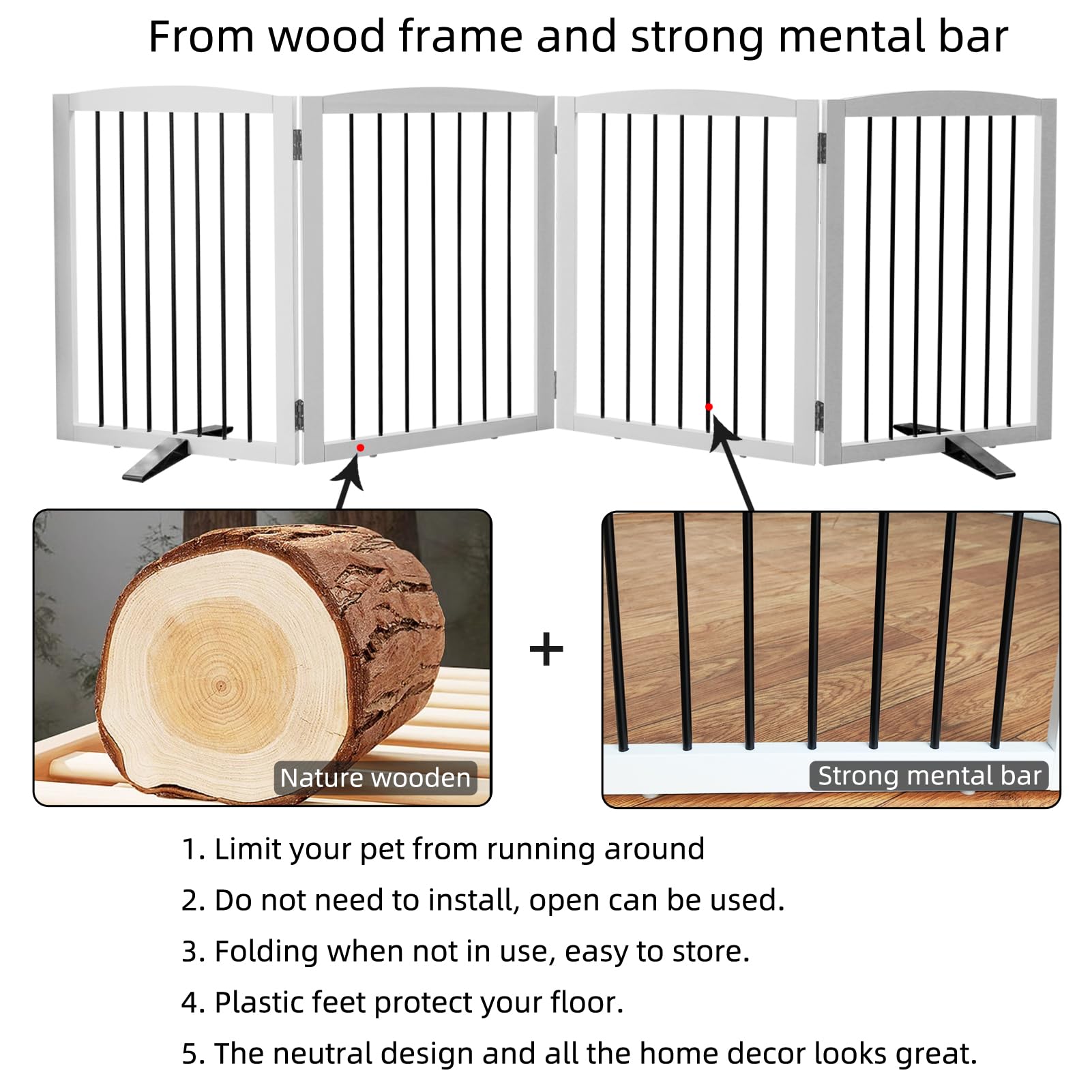 SFJC Freestanding Panel Dog Gate for Indoor, Doorways,Stairs, or Hallways,Foldable Wooden Dog Gates for House,Pet Gate for Dogs,
