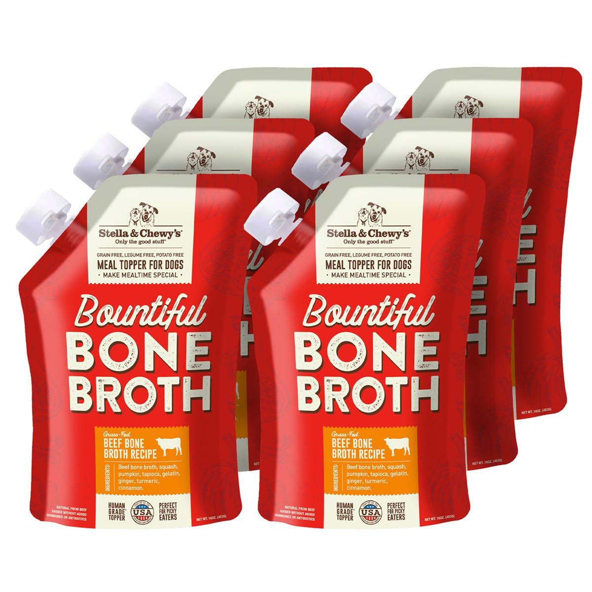Stella & Chewy s Human-Grade Grass-Fed Beef Bone Broth for Dogs - Joint & Gut Health Liquid Food Topper with Collagen & Turmeri