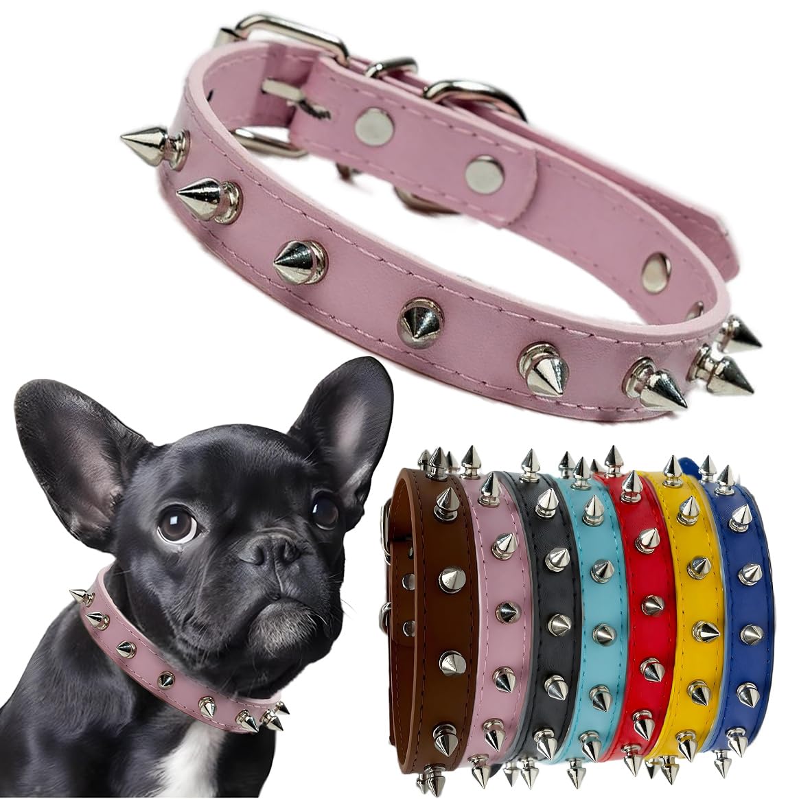 Pink Dog Collar With Spikes, Girl'S Spiked Cat Collars Pu Leather Mushrooms Rivet Studded Spiky Puppy Collars For Xs Small Mediu