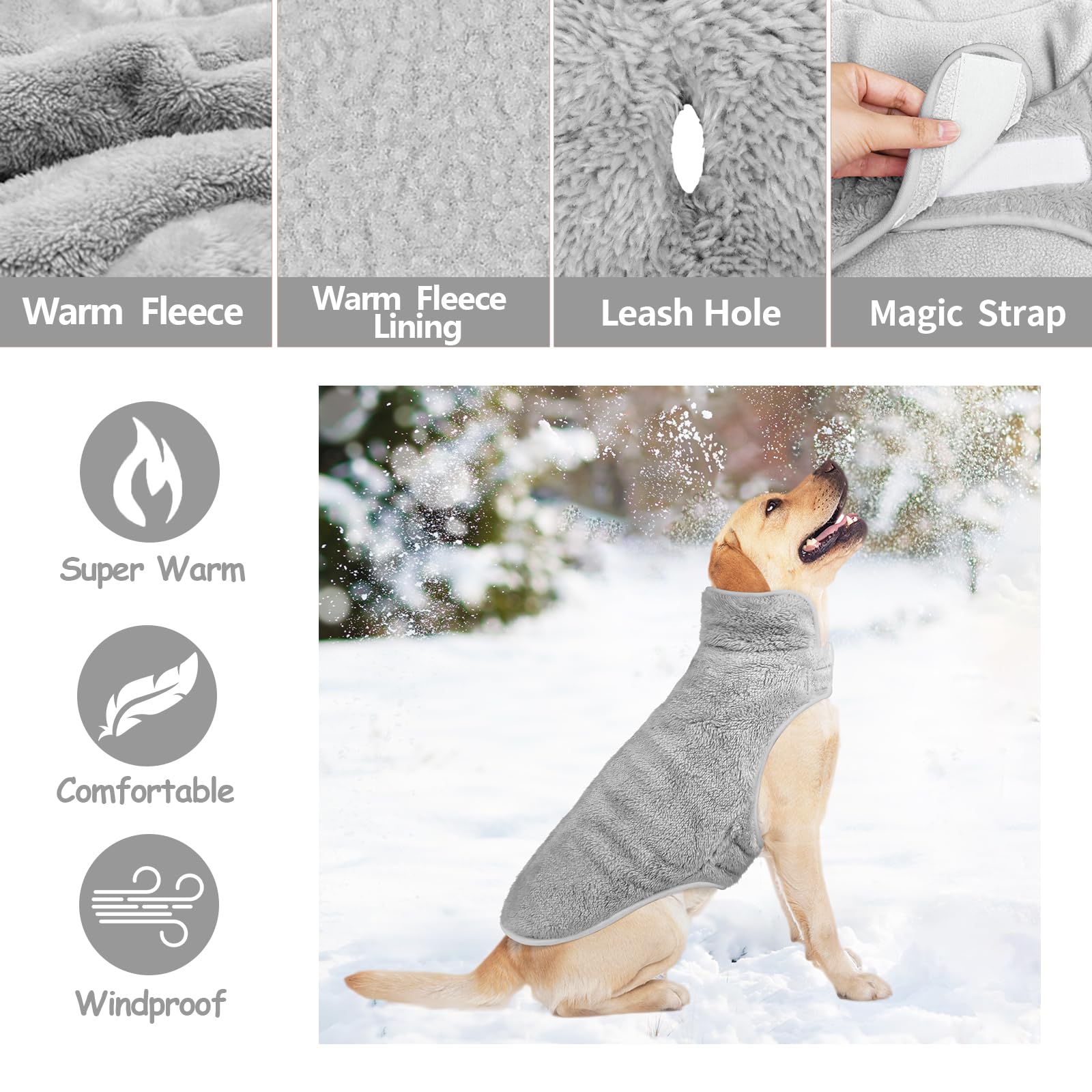 Malier Reversible Fleece Dog Coat, Windproof Warm Jacket For Dogs, Snow Vest - Gray, Medium