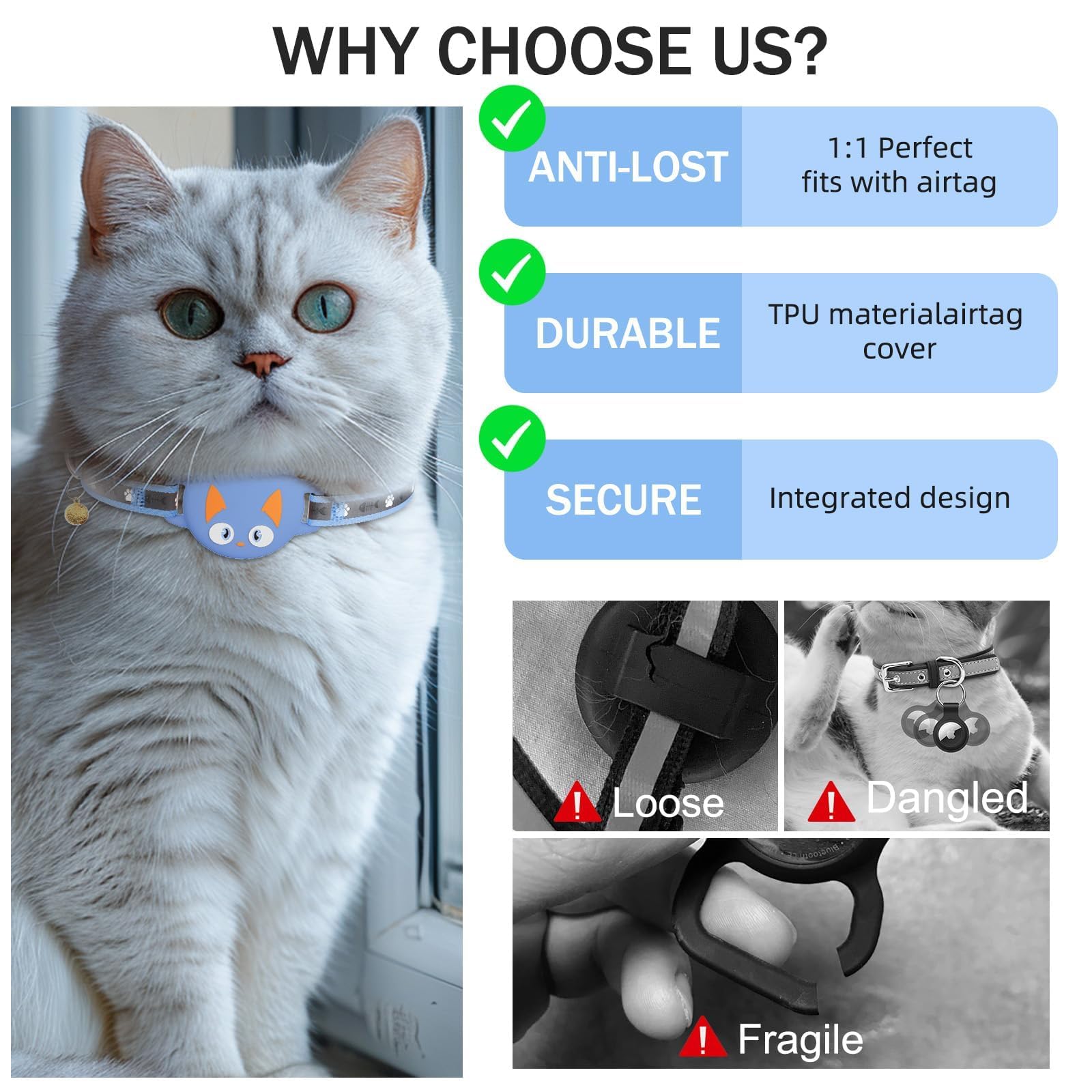 Airtag Cat Collar Breakaway, Reflective Kitten Collar With Apple Air Tag Holder And Bell For Girl Boy Cats, Lightweight Cat Coll