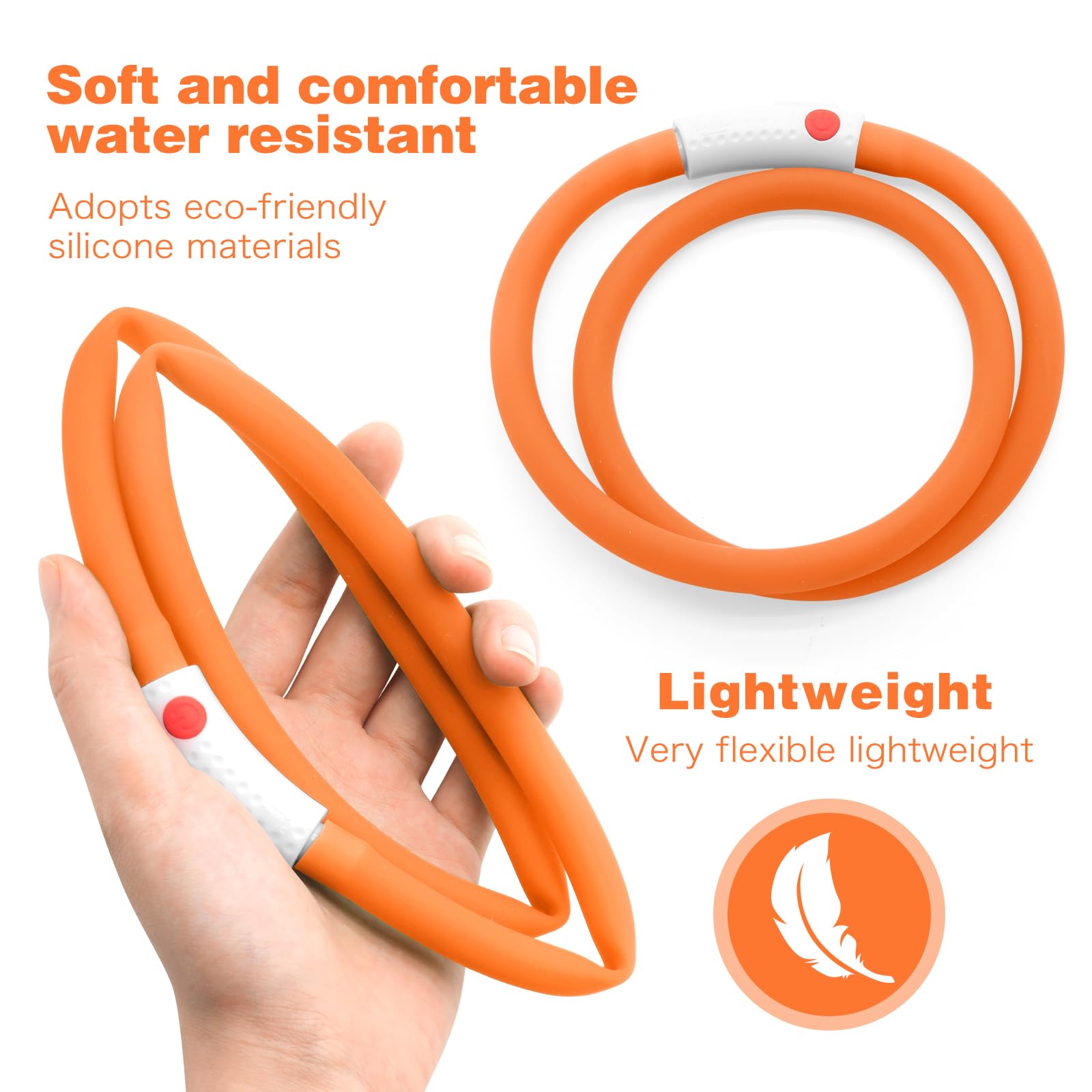 Higo Led Dog Collar, Rechargeable Light Up Dog Collars, Lightweight Silicone Pet Safety Collar Lights For Night Walking (Orange-