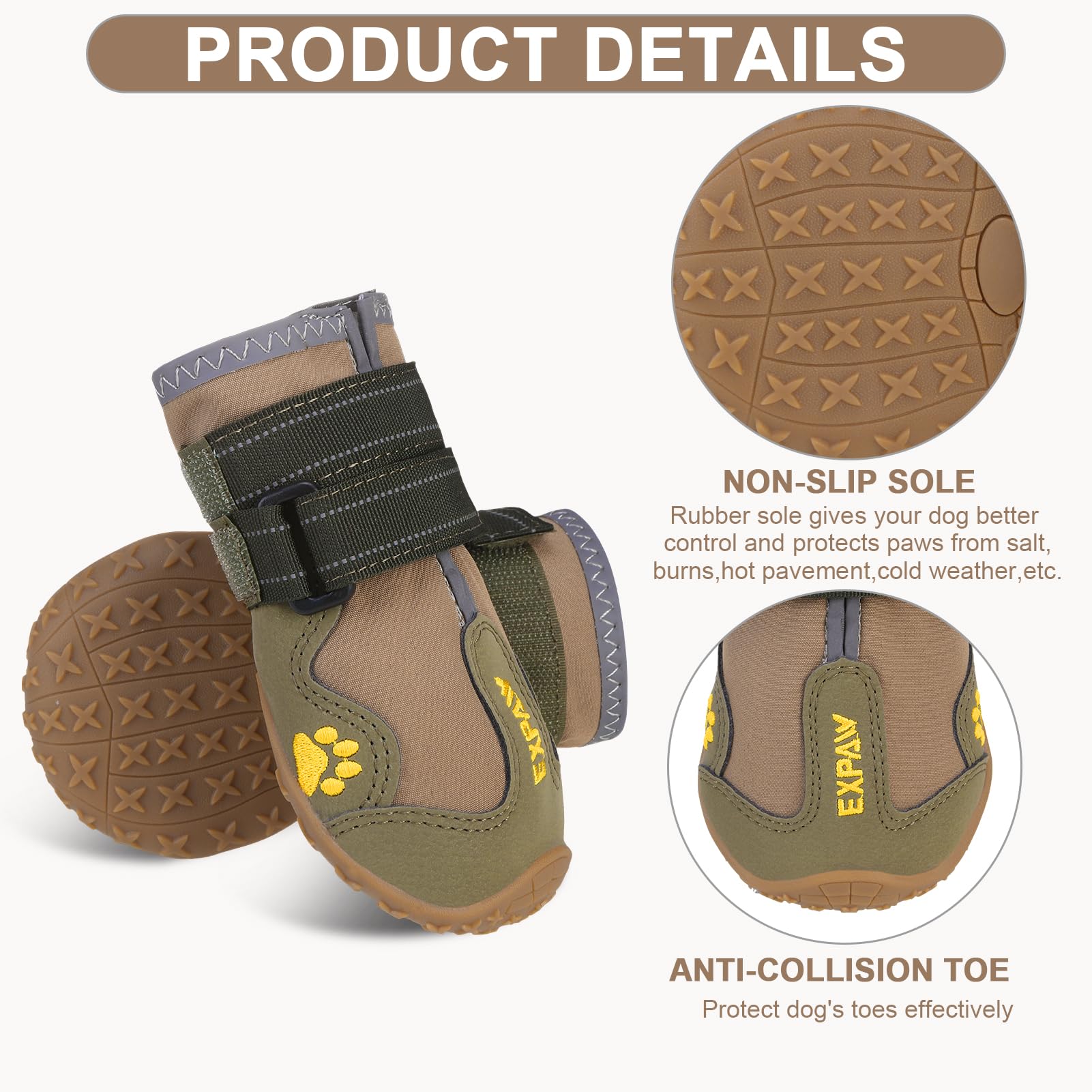 Expawlorer Anti-Slip Dog Shoes - 4Pcs Waterproof Dog Boots With Reflective Straps For Outdoor Hiking, Dog Paw Protectors For Hot