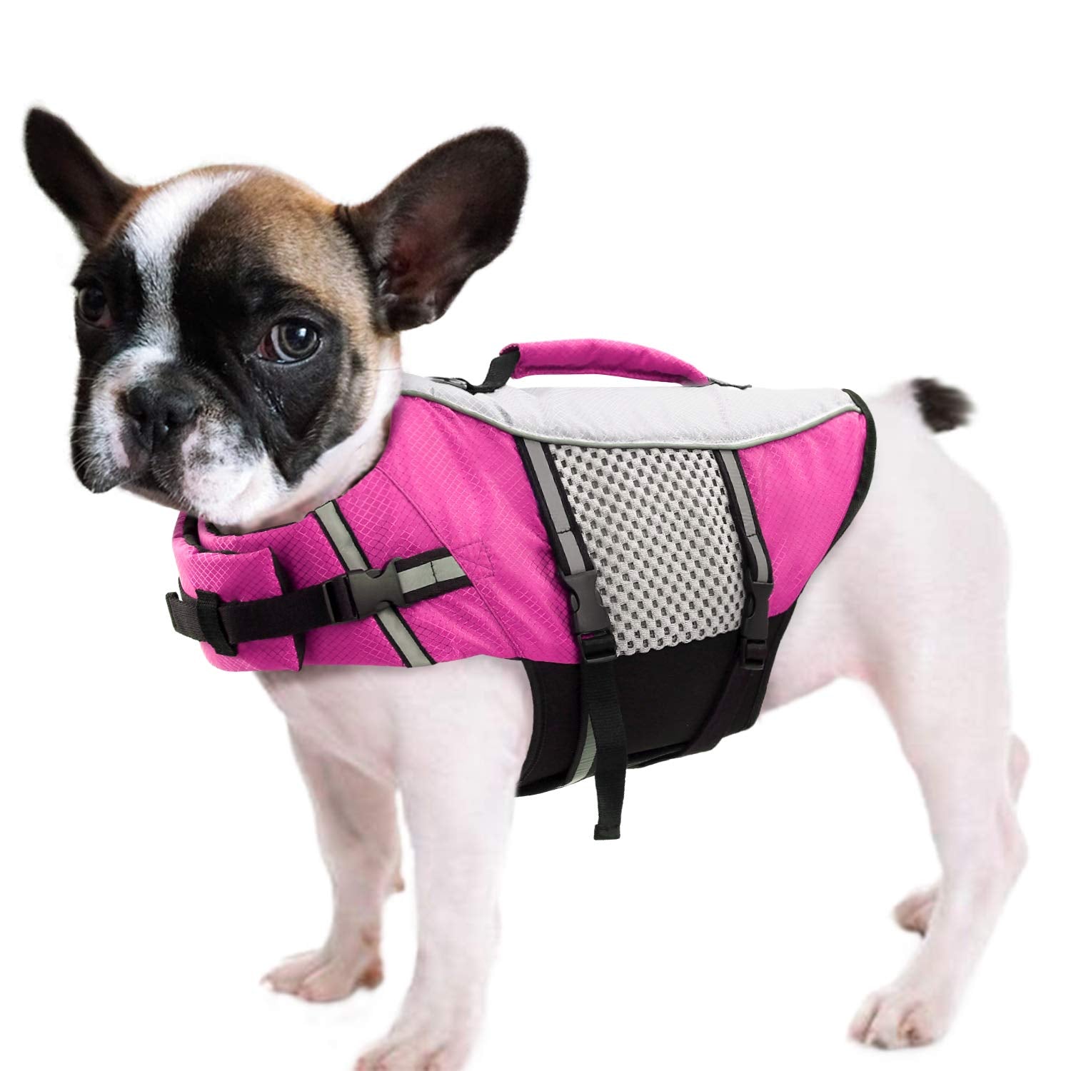 Dog Life Jacket Swimming Vest Lightweight High Reflective Pet Lifesaver With Lift Handle, Leash Ring Pink,Xs