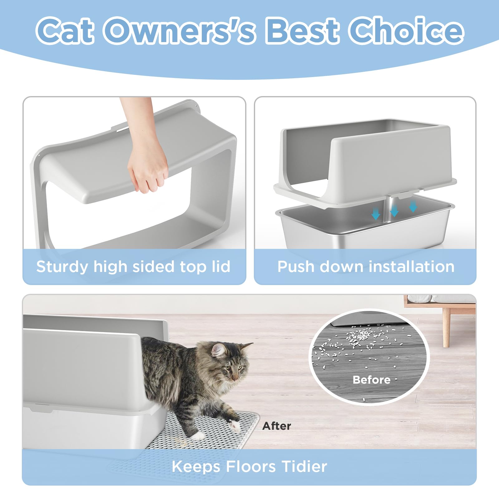 Lihong Stainless Steel Cat Litter Box, Xl Metal With Lid, Cat Litter Pan For Large Cats, Non-Sticky Large Kitty Litter Box, Anti