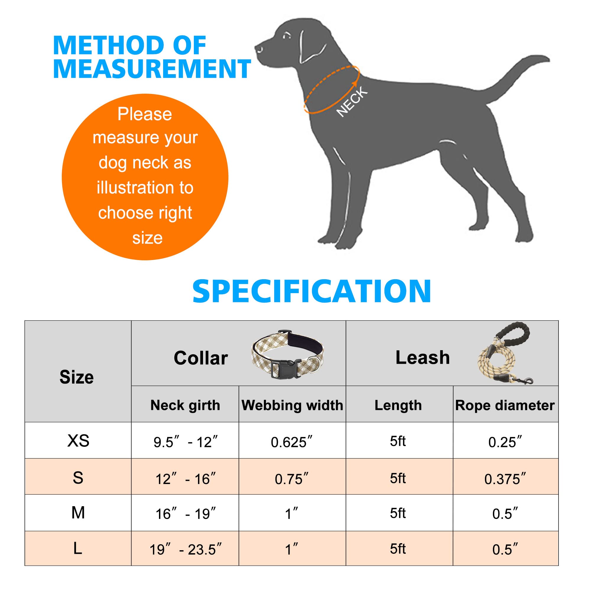 Ladoogo Reflective Dog Collar Padded With Soft Neoprene Breathable Adjustable Nylon Dog Collars For Small Medium Large Dogs (Large (Pack Of 1), Vanilla Plaid Collar+Leash)