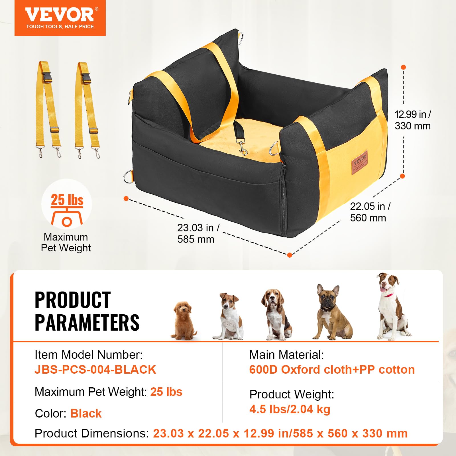 Vevor Dog Booster Car Seat Pet Car Seat For Small Dog Up To 25Lbs Black