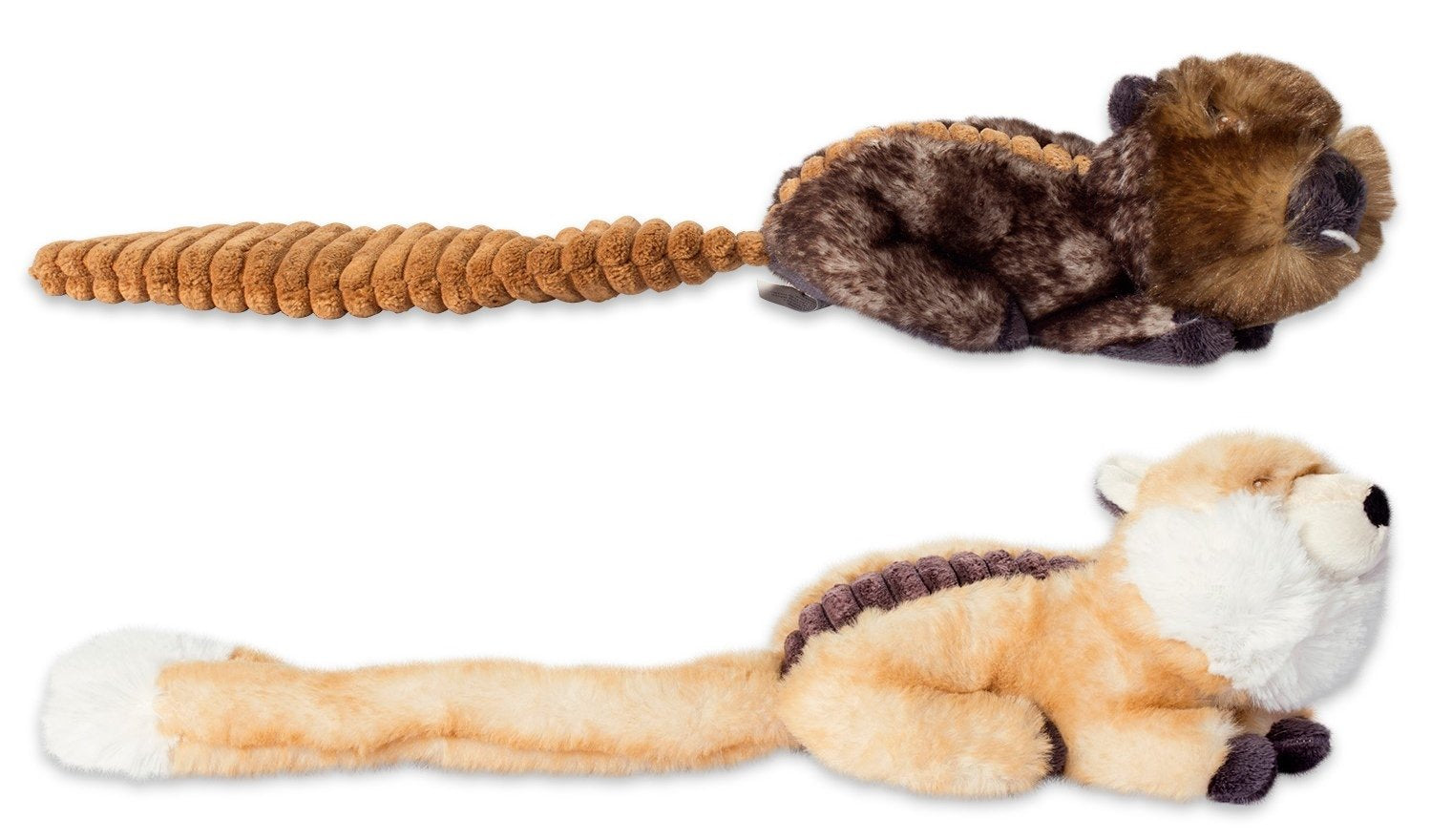 Bone Dry Squeaky Plush Pet Toy Collection, Plush, Beaver & Fox, 2, Piece