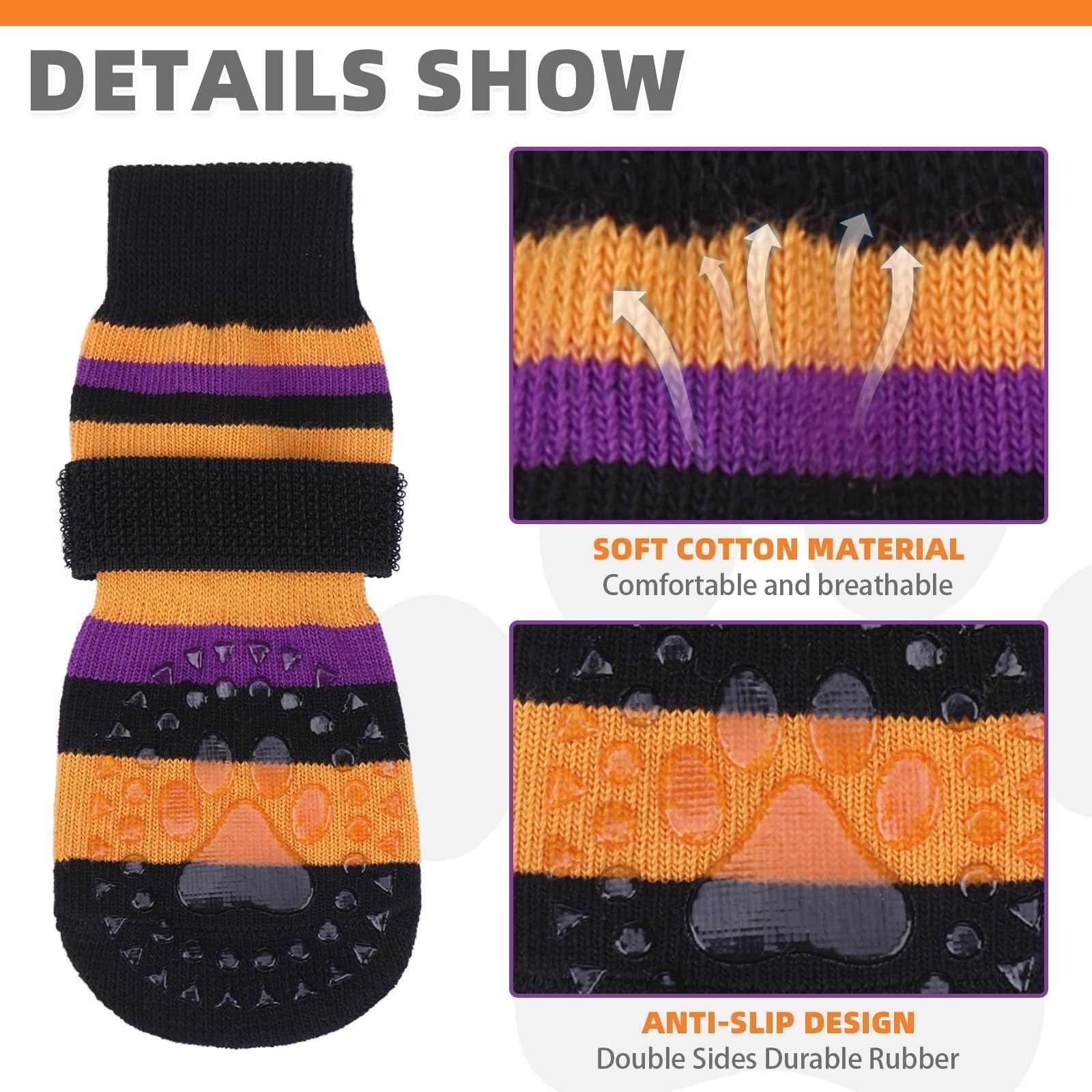 KOOLTAIL Thanksgiving Dog Outfit Anti Slip Dog Socks to Prevent Licking Paws with Grippers, 3 Pairs Paw Protector for Dogs, Doub