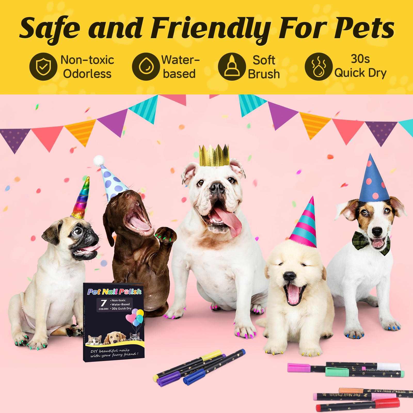 Cherocito Dog Nail Polish Pens Quick Dry,7 Colors Safe Dog Nail Polish Set To Diy Pretty Nails, Ideal Gifts For Dogs Cats Light