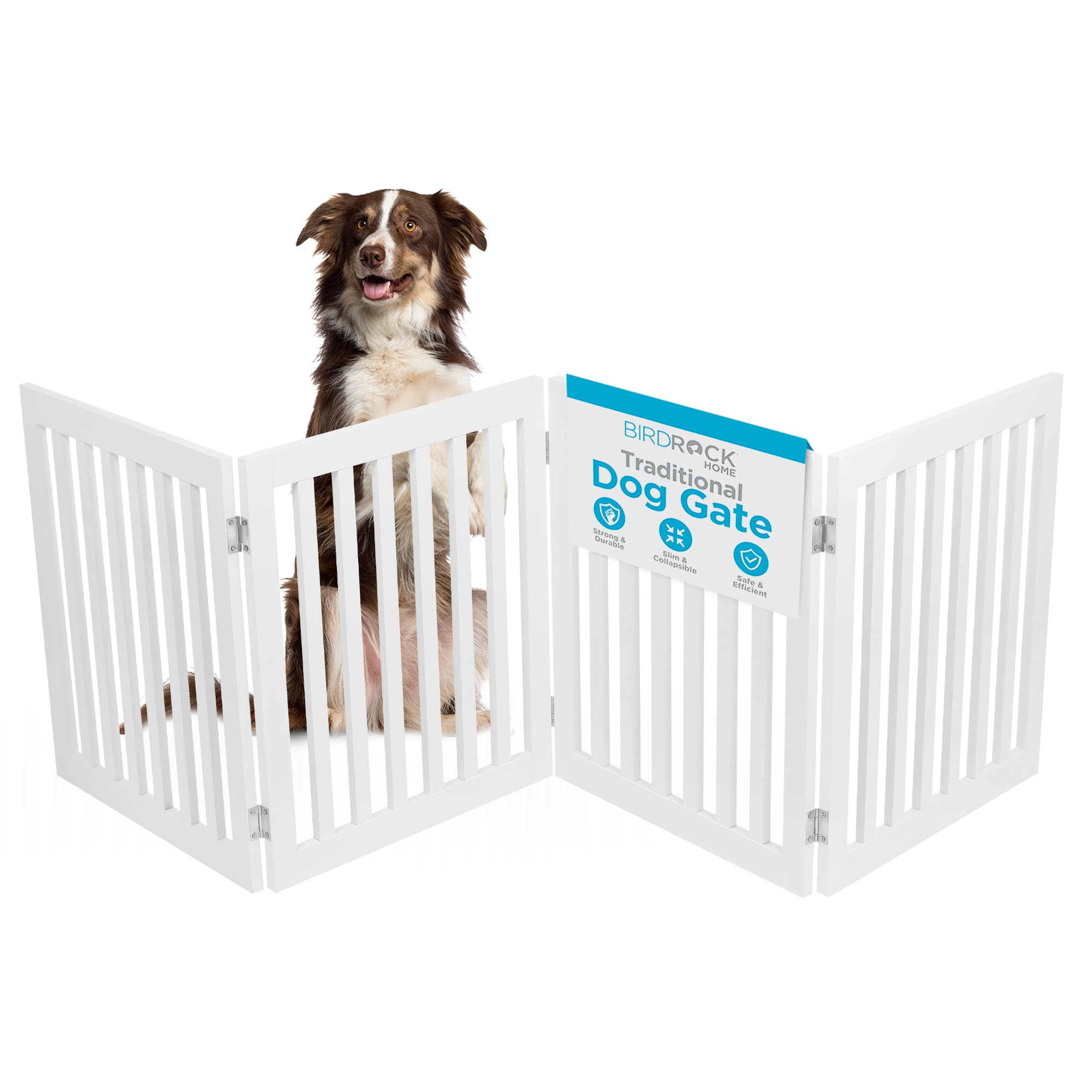 Internet'S Best Dog Gate Indoor Freestanding Pet Barrier, Folding Wood Dog Fence, Extra Wide Doorway Puppy Gate, Indoor Animal Privacy Panel, Wooden Cat Fence - 4 Panel - 24', White