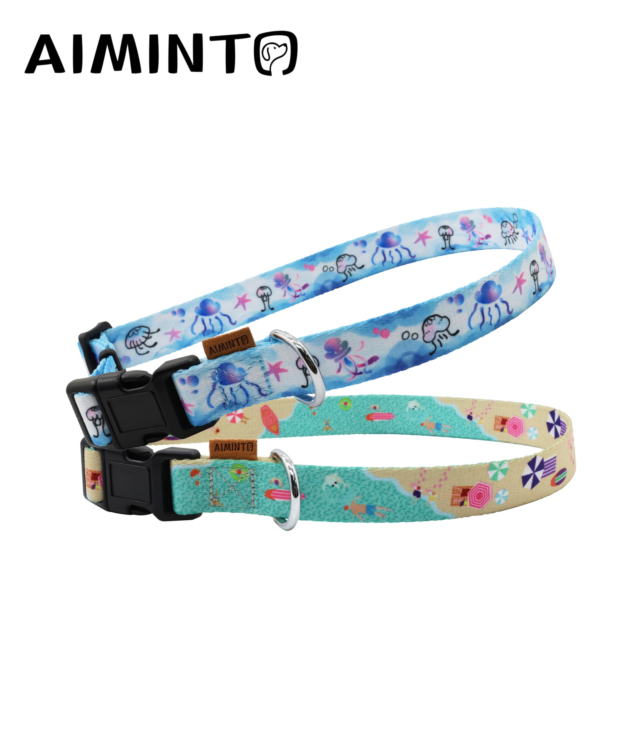 Aiminto Dog Collar, Cute Jellyfish In Ocean Pattern, Soft And Adjustable Collar With Quick Release Buckle (S (Neck 11-18', Widt