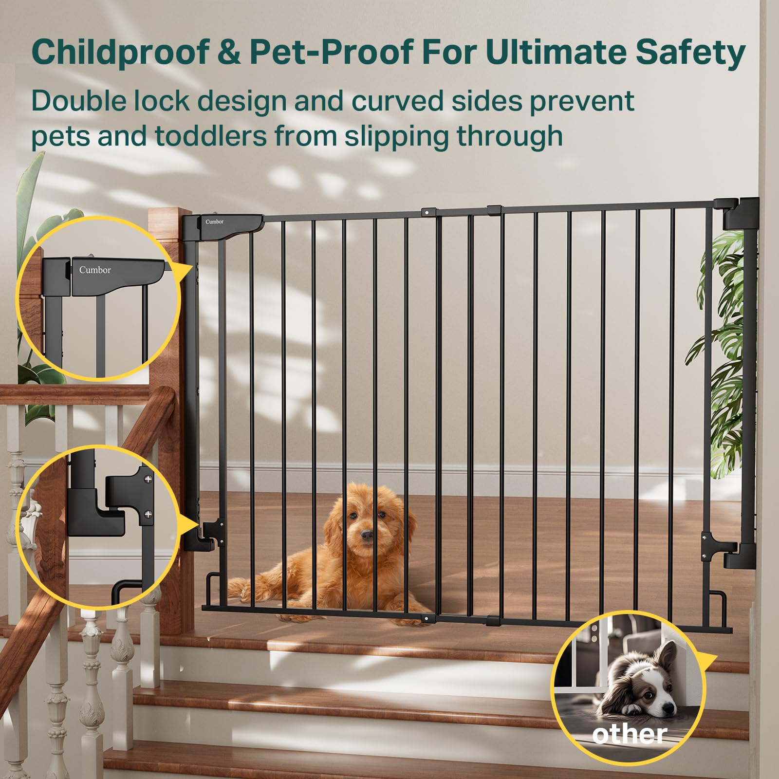 Cumbor 34" Extra Tall Wall Mounted Baby Gate for Stairs, Expandable 31.6-48", Black, Metal, Model CP7V1