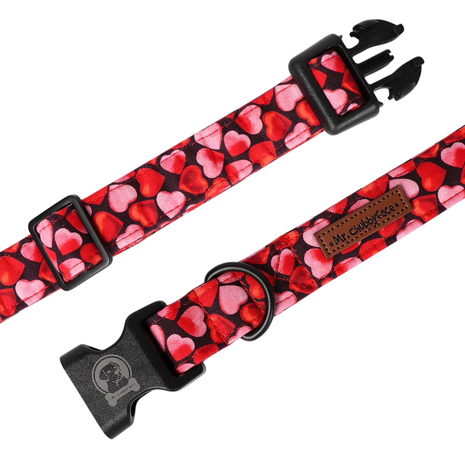 Mr. Chubbyface Valentines Dog Collar,Cute Pink Love Heart Cotton Dog Collar, Adjustable Valentine Girl Female Male Pet Collars W