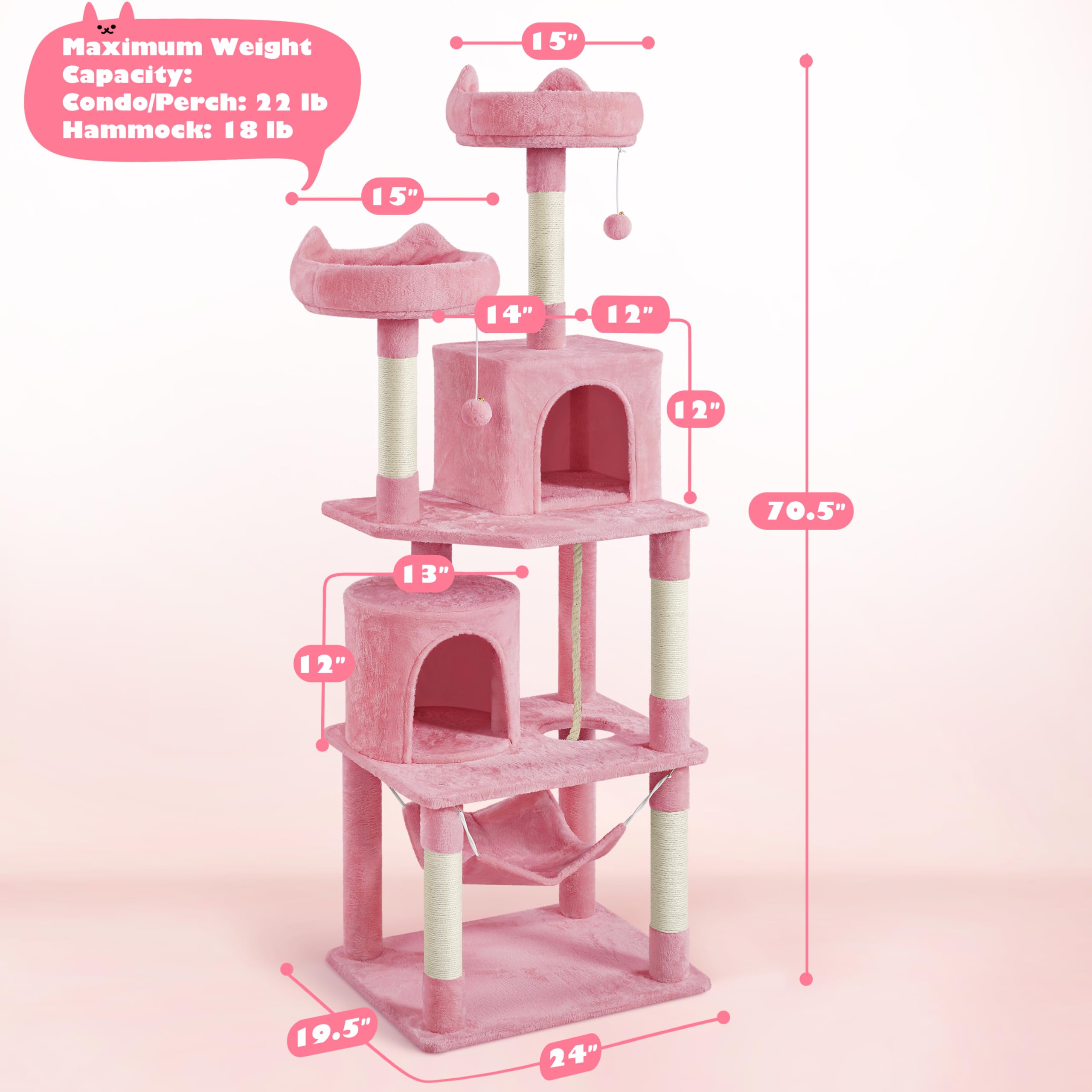 Yaheetech Cat Tree, 70.5In Cat Tower For Indoor Cats, Multi Level Cat Condo Activity Center Play House With Hammock, 2 Plush Per