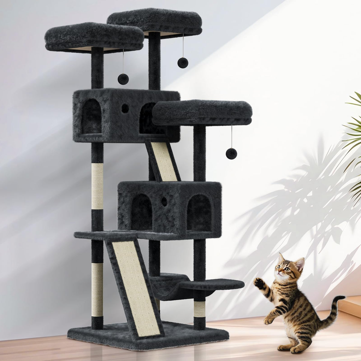 66 Inches Large Multi-Level Cat Tree Heavy Duty Cat Tower For Indoor Large Cats 20 Lbs+ With House/Plush Perches/Sisal Scratchin