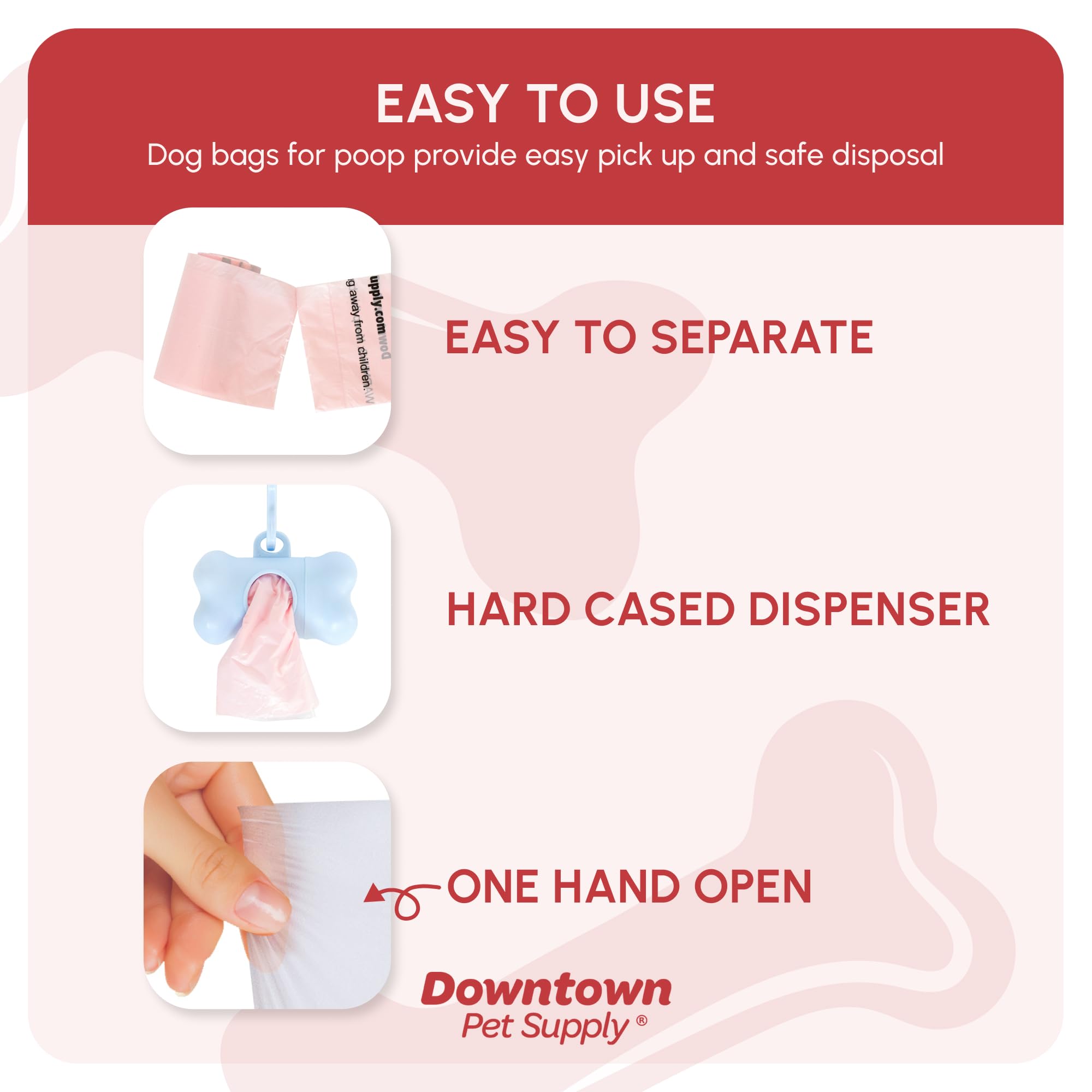 Downtown Pet Supply Unscented Poop Bags For Dogs With Dispenser, 1000 Count - Leak-Proof Dog Waste Bags And Bone-Shaped Dog Poop Bags Holder For Leash - Pastel Rainbow, 12.5' X 8.5'