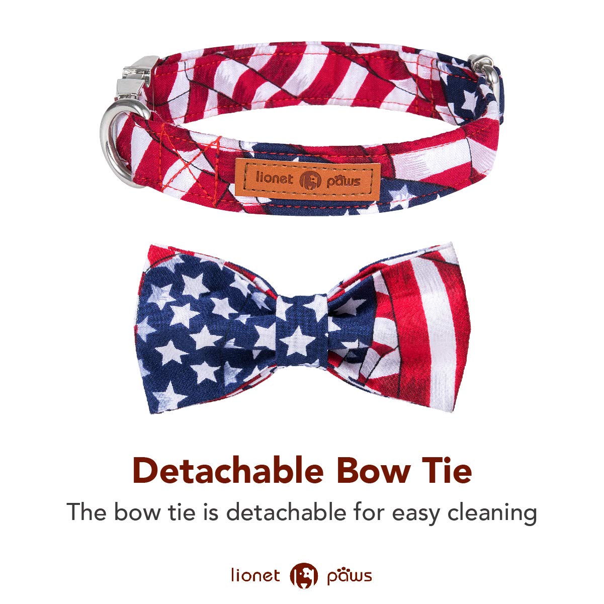 Lionet Paws Patriotic Dog Collar With Bowtie, 4Th Of July, Soft And Comfortable, Adjustable Collar For Medium Dogs, Neck 13.5-22