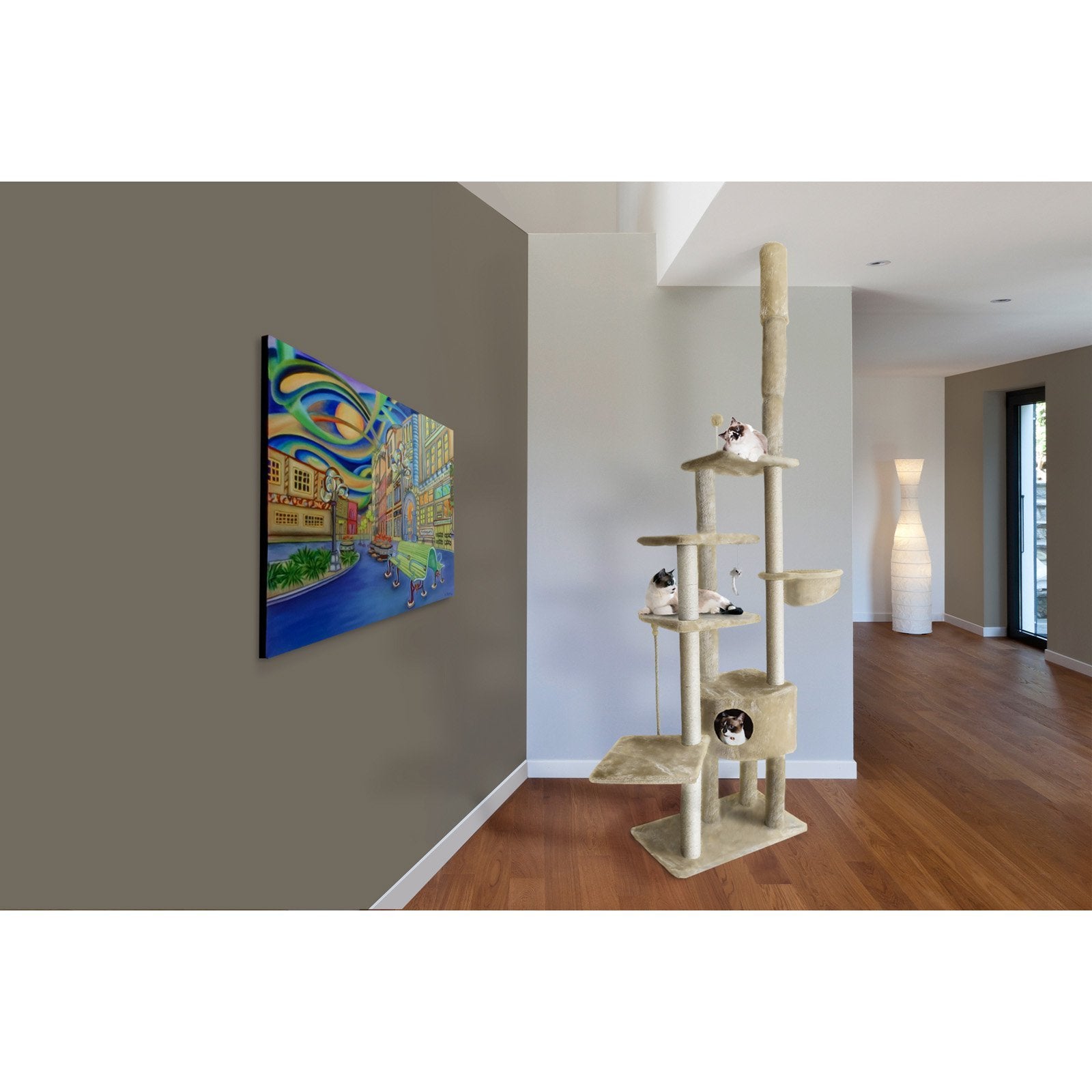 Furhaven 100-113 Tall Cat Tree for Indoor Cats w/ Adjustable Height, Ft. Sisal Scratching Posts, Condo, & Toys - Tiger Tough Sky