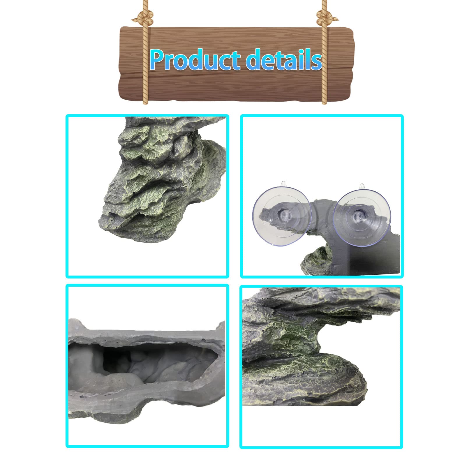 kathson Turtle Basking Platform with Suction Cup Tortoise Climbing Rest Terrace Resin Step Decoration Reptile Habitat Rock Decor