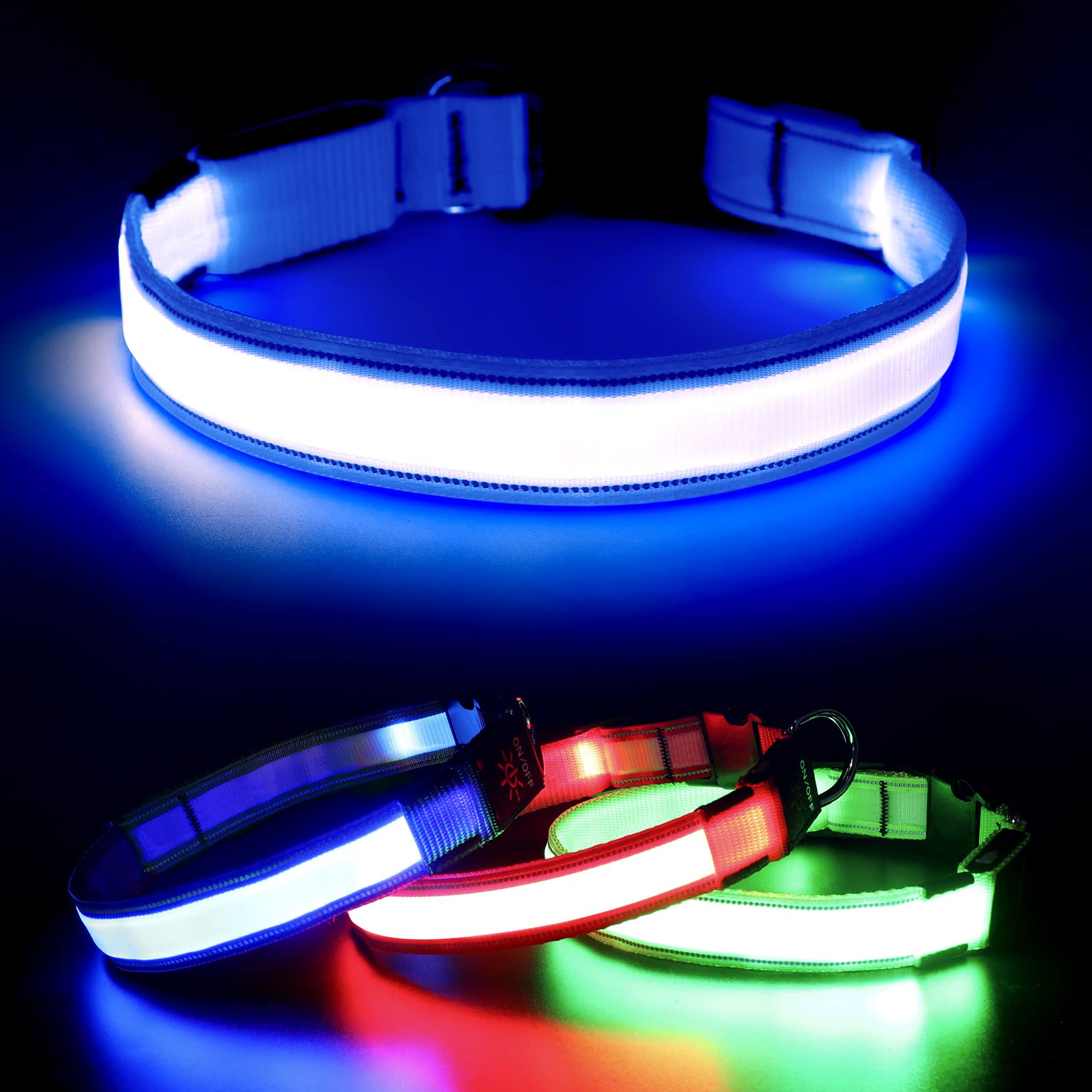 Visinite Light Up Dog Collars For Small Medium Large Dogs, Fully Adjustable Led Dog Collar Usb Rechargeable, 3 Glowing Modes Pet