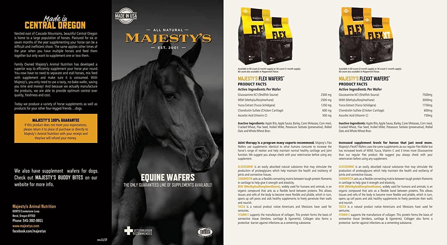 Majestys Flex Wafers - Superior Horse / Equine Joint Support Supplement - Glucosamine, MSM, Chondroitin, Yucca, Vitamin C - 30