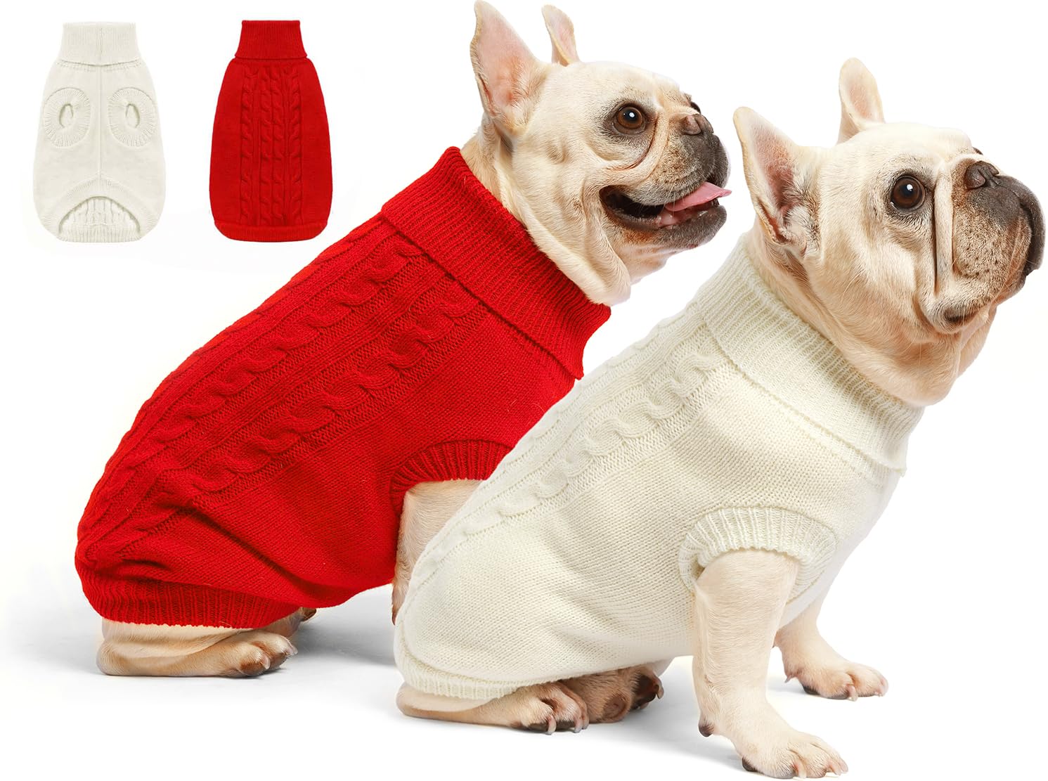 Roseelk 2 Pack Dog Sweaters For Small Dogs - Puppy Medium Warm Clothes In Winter, Turtleneck Pullover Design For Boy Girl Pet, Doggie, Cat, Kitten Chihuahua Bulldog Pug Beagles (S, Red, Beige)