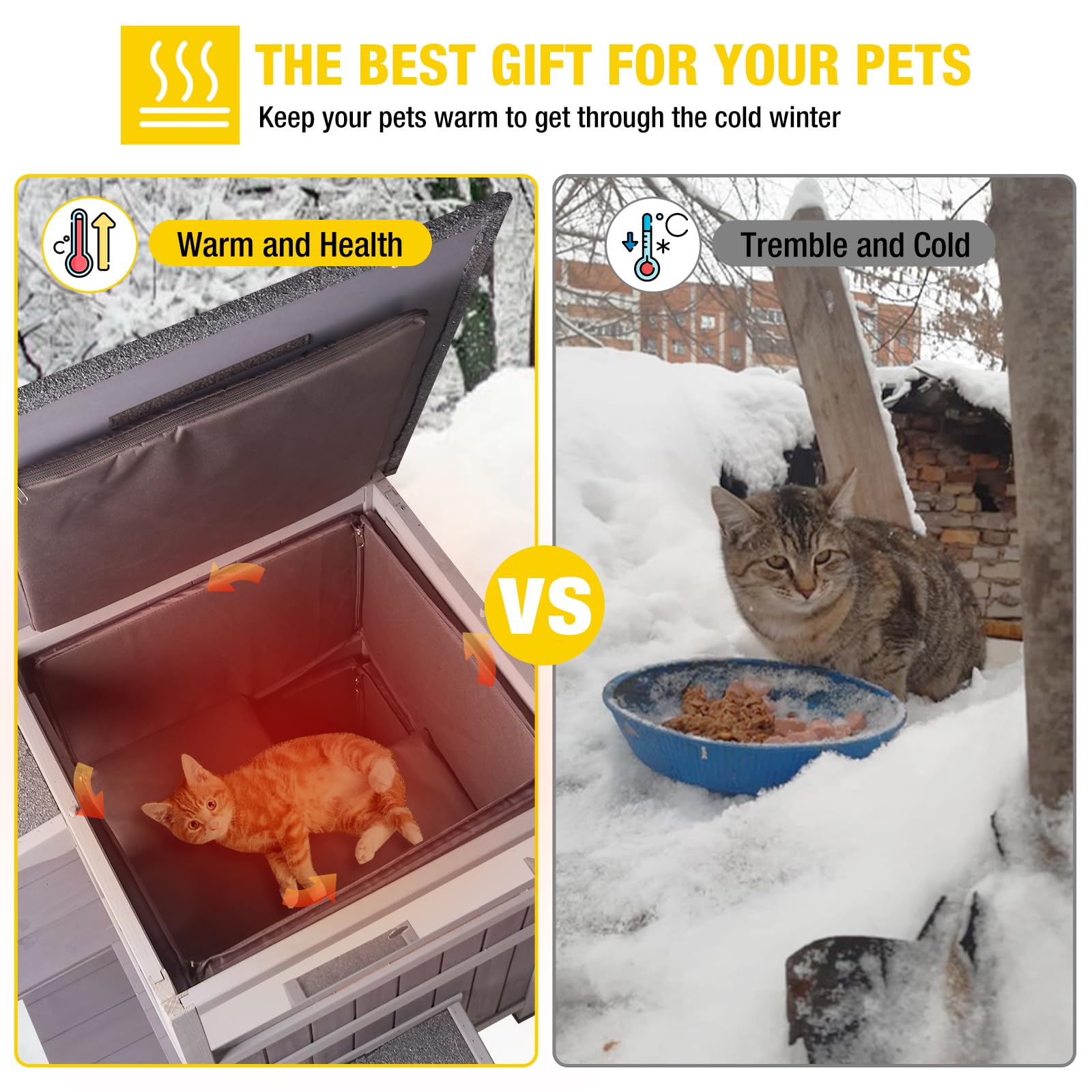 Aivituvin Outdoor Cat House Insulated For Winter, Heated Cat Shelter Kitty House Feral Cat Shelter With 100% Insulation Liner