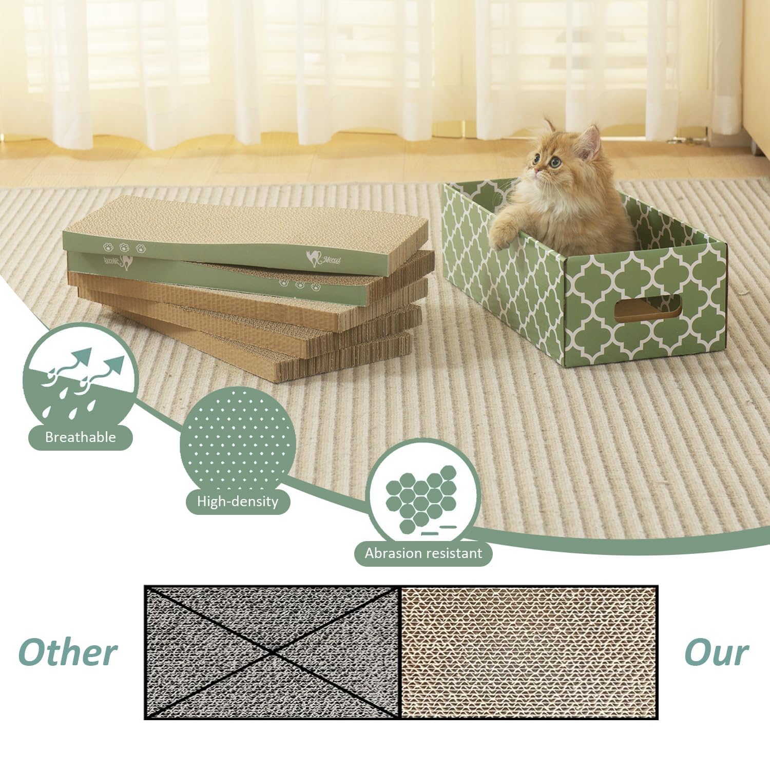 Mecool Cat Scratching Board,5Pc Cat Scratch Pad With Box,Reversible Corrugated Cat Scratcher Cardboard And Lounge Bed For Indoor