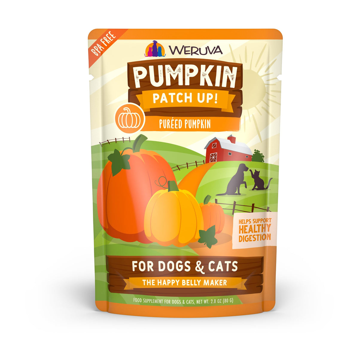 Weruva Pumpkin Patch Up!, Pumpkin Puree Pet Food Supplement For Dogs & Cats, 2.80Oz Pouch (Pack Of 12)