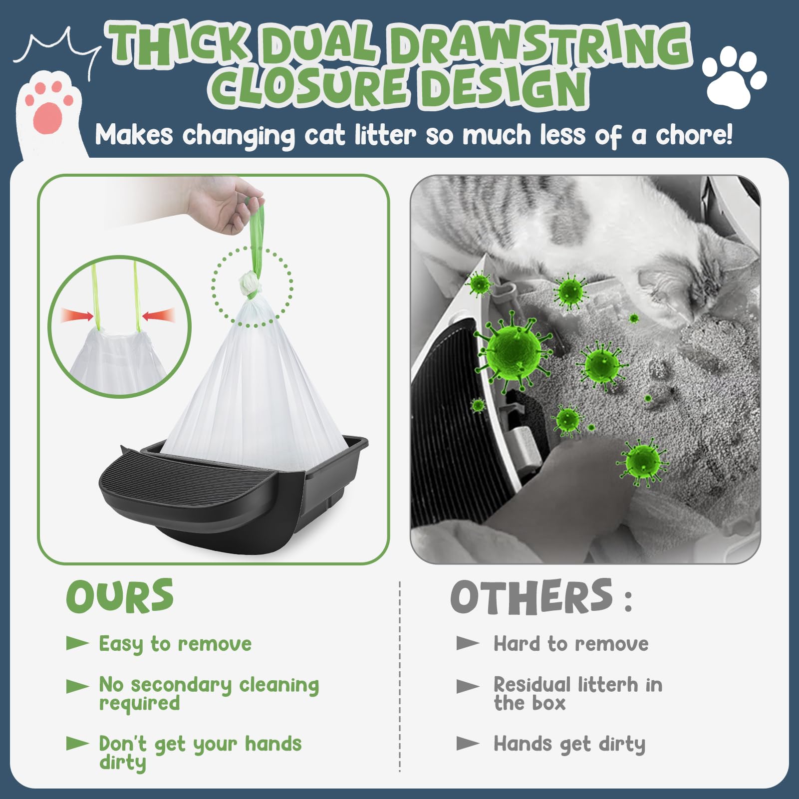 120 Pack Litter Box Robot 3 And 4 Waste Bags, 1.5 Mils Thick Drawstrings Closure Cat Litter Box Bags Liners Compatible With Auto