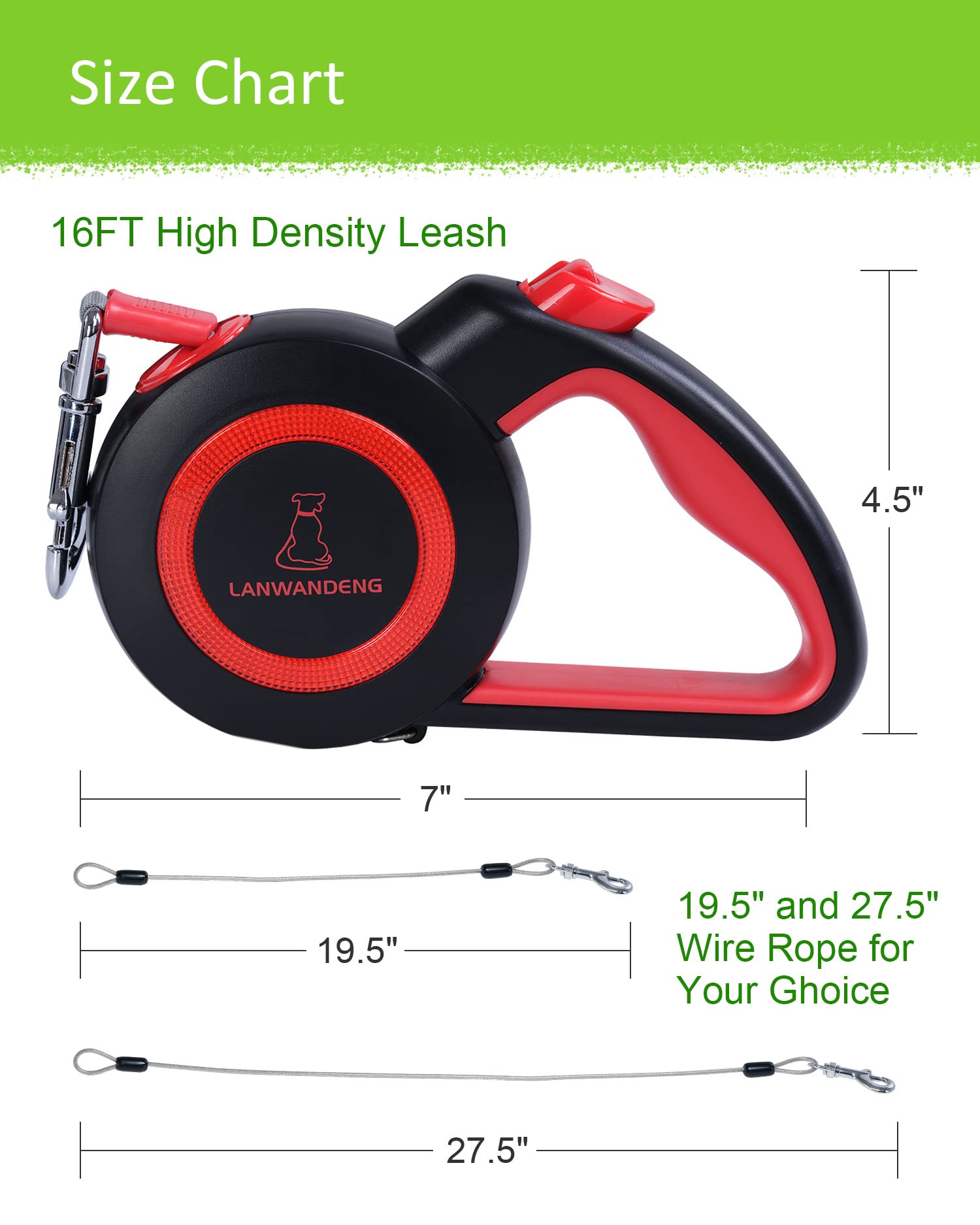 Chew Proof Retractable Dog Leash With 2 Heavy Duty Anti-Chewing Wire Ropes, 16Ft Leashes 360 Tangle Free For 2 Dogs, Dual Dog Lead For Small/Medium/Large Dogs By Lanwandeng