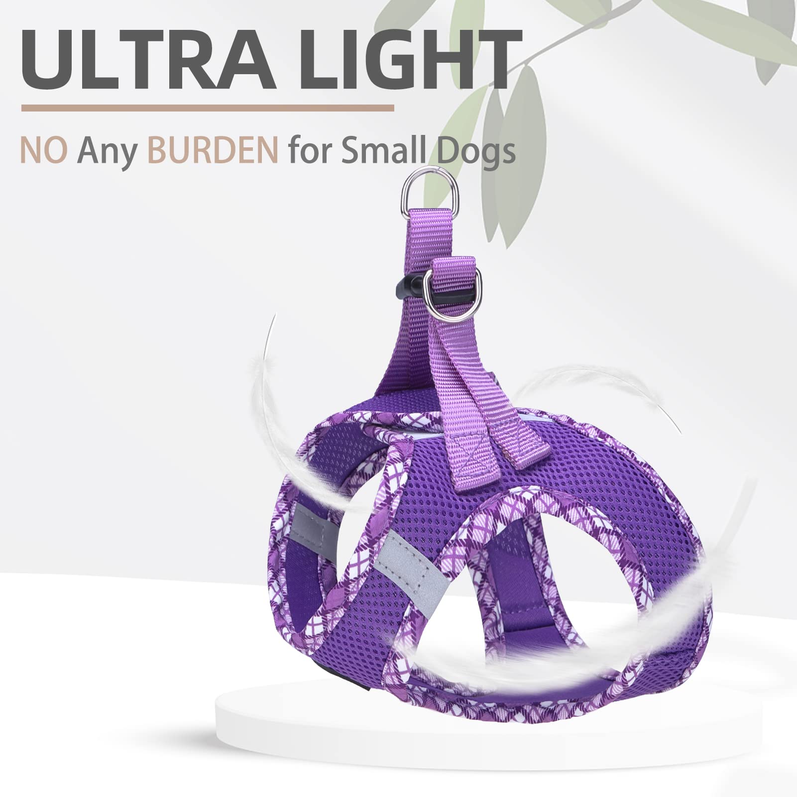 Pupteck Dog Harness And Leash Set For Small Medium Dogs No Pull Step-In Soft Mesh Puppy Cat Vest Harnesses Reflective At Night, Purple S